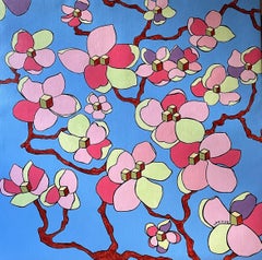 Fiori di melo, 100x100cm, acrilico su tela