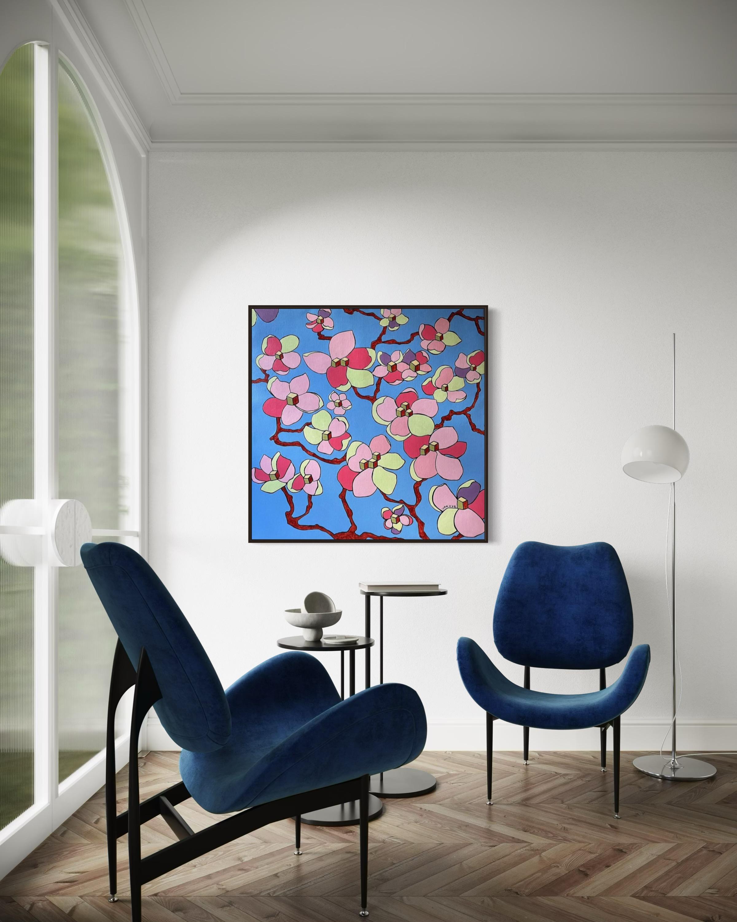 Apfelblüte, 100x100cm, Acryl auf Leinwand – Painting von Ira Kub