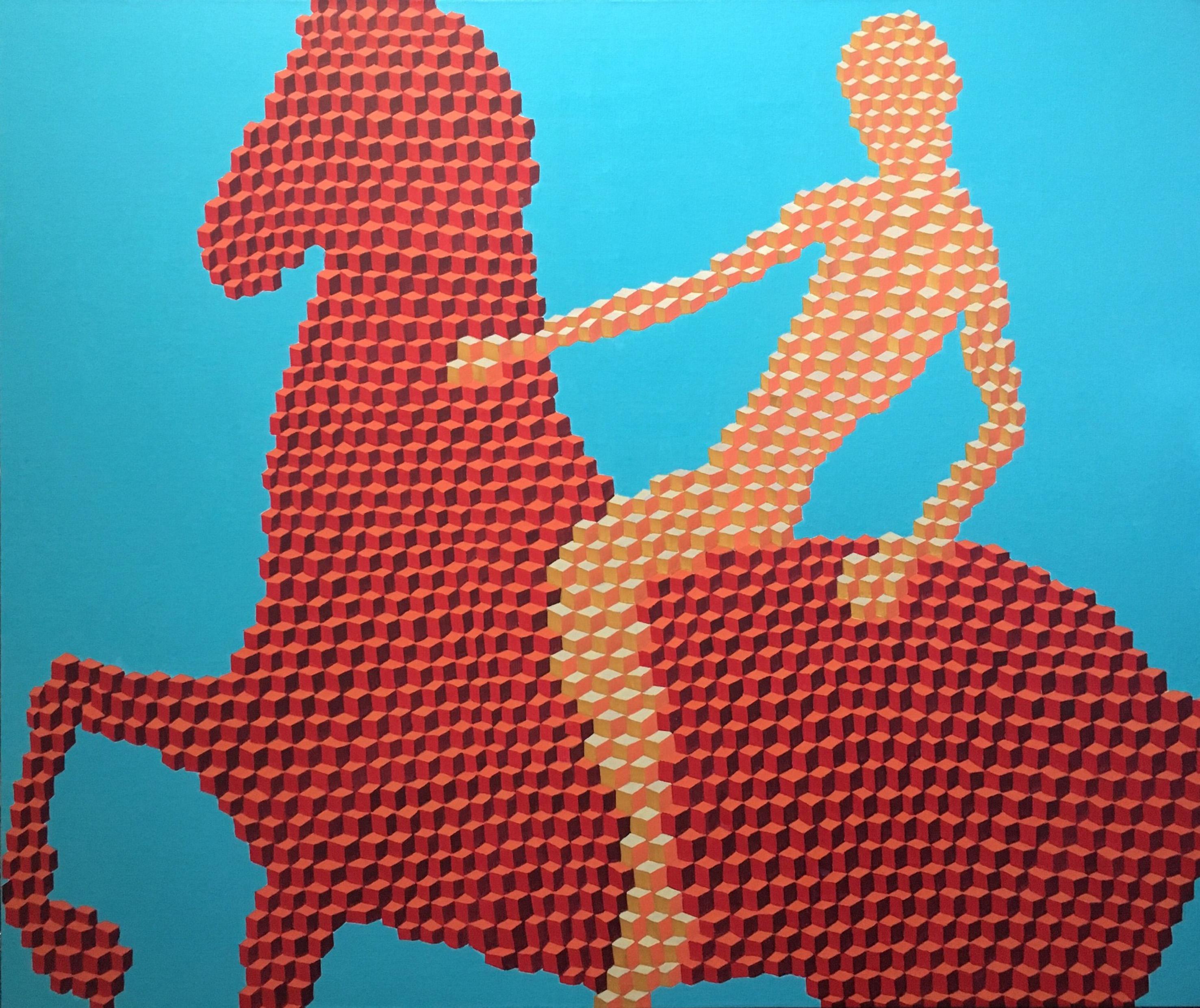 Il bagno del cavallo rosso, 100x120cm, acrilico su tela