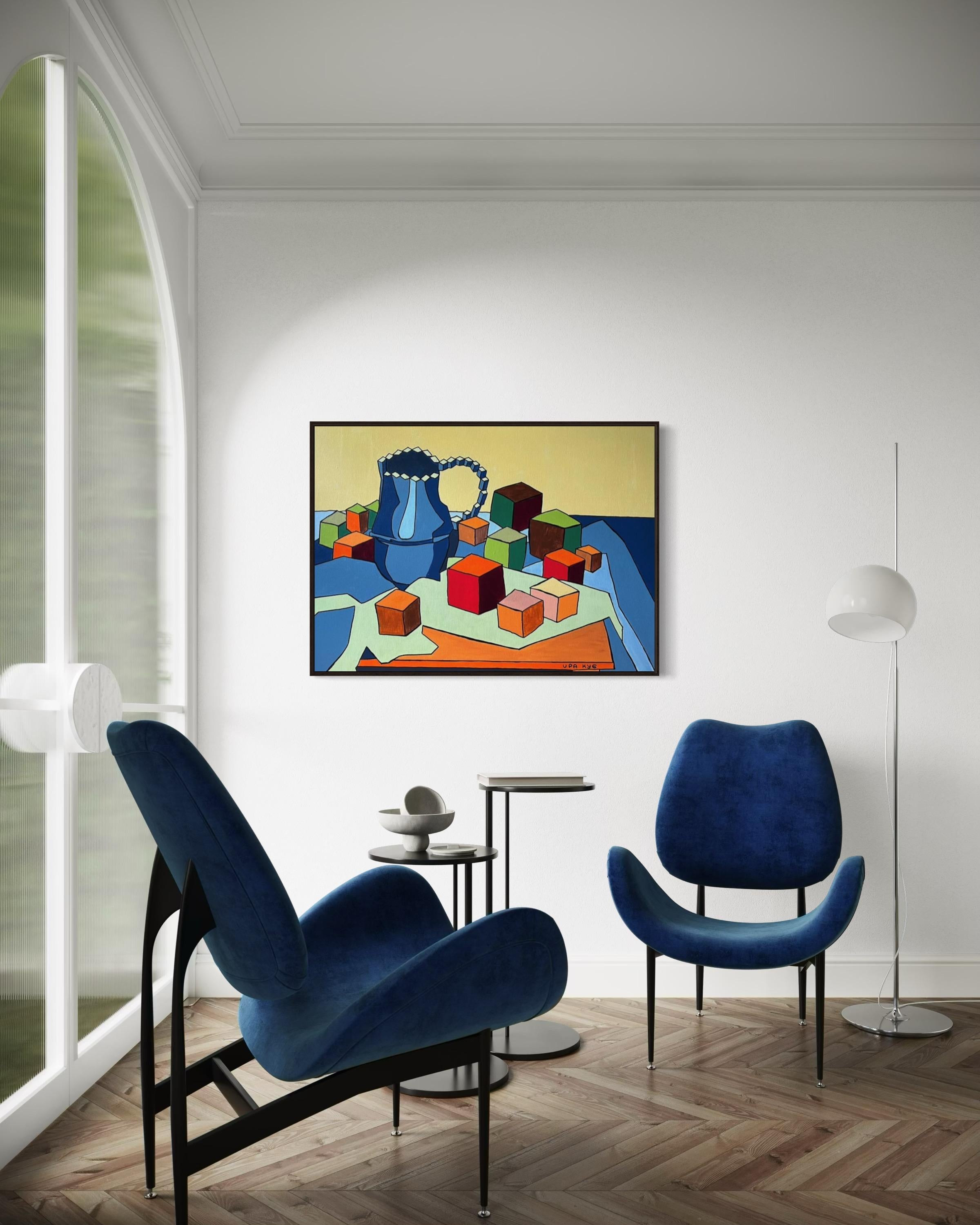 Melocotones y jarra, 80x100cm, acrílico sobre lienzo - Figurative Painting Beige de Ira Kub