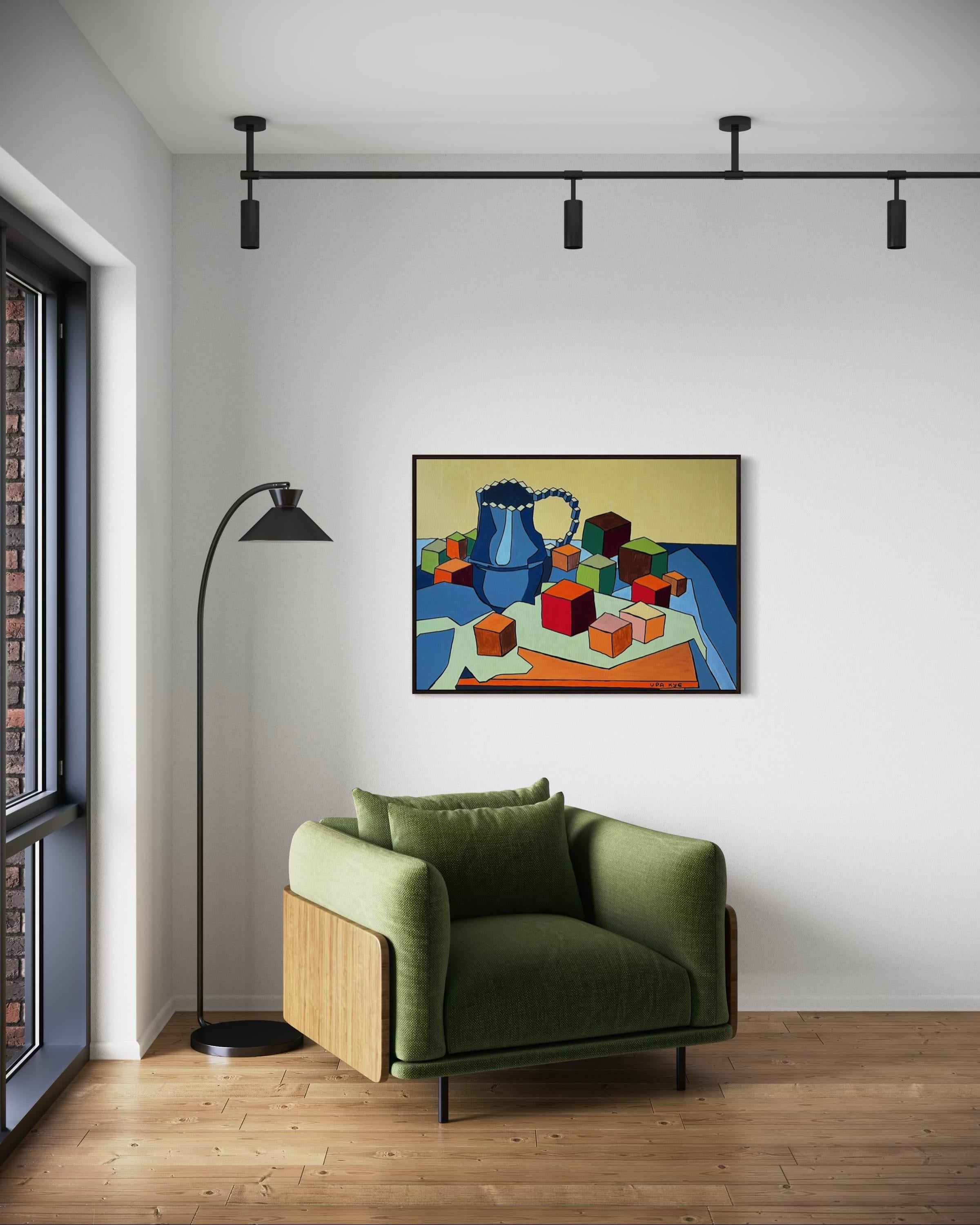 Melocotones y jarra, 80x100cm, acrílico sobre lienzo en venta 2
