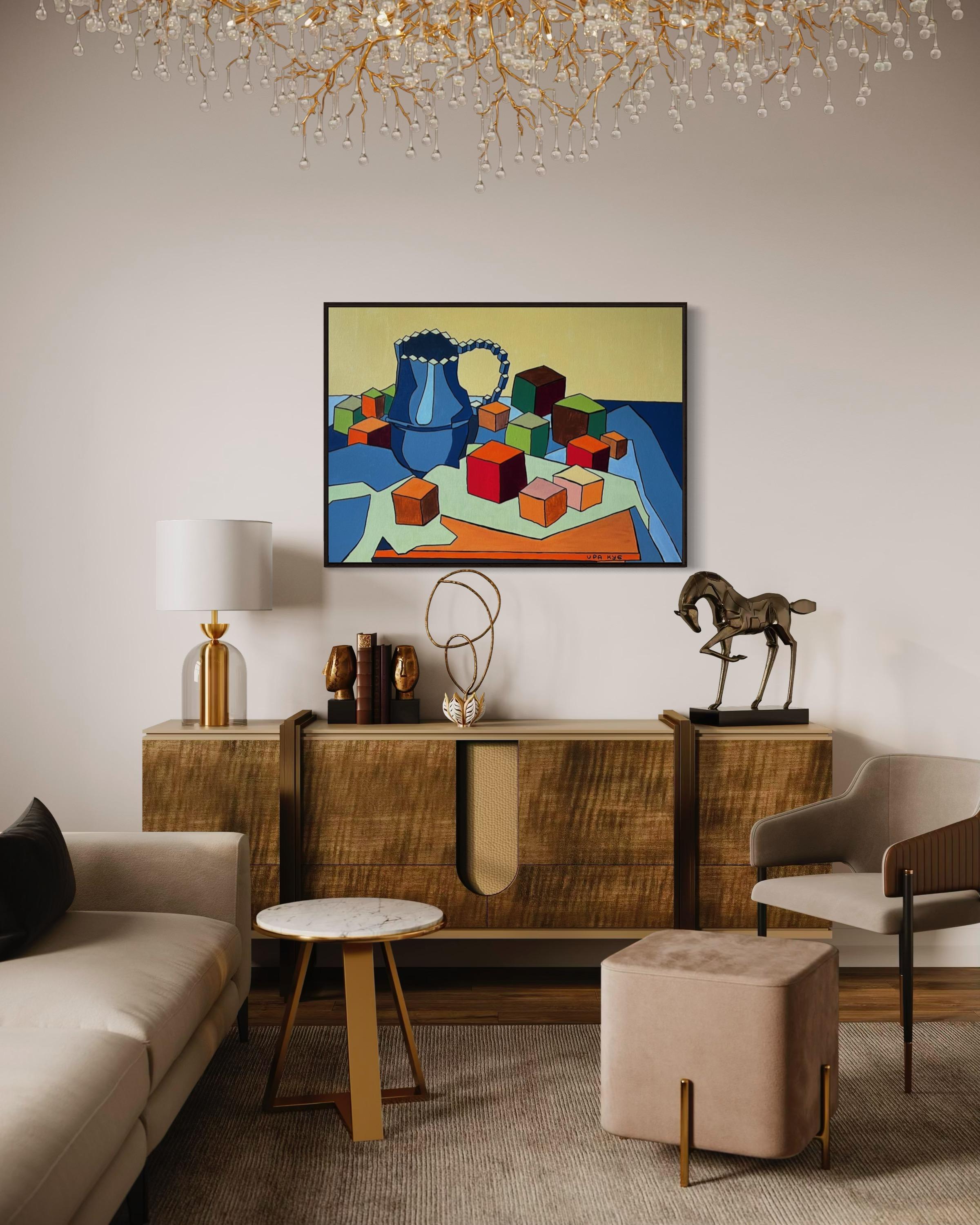 Melocotones y jarra, 80x100cm, acrílico sobre lienzo en venta 3