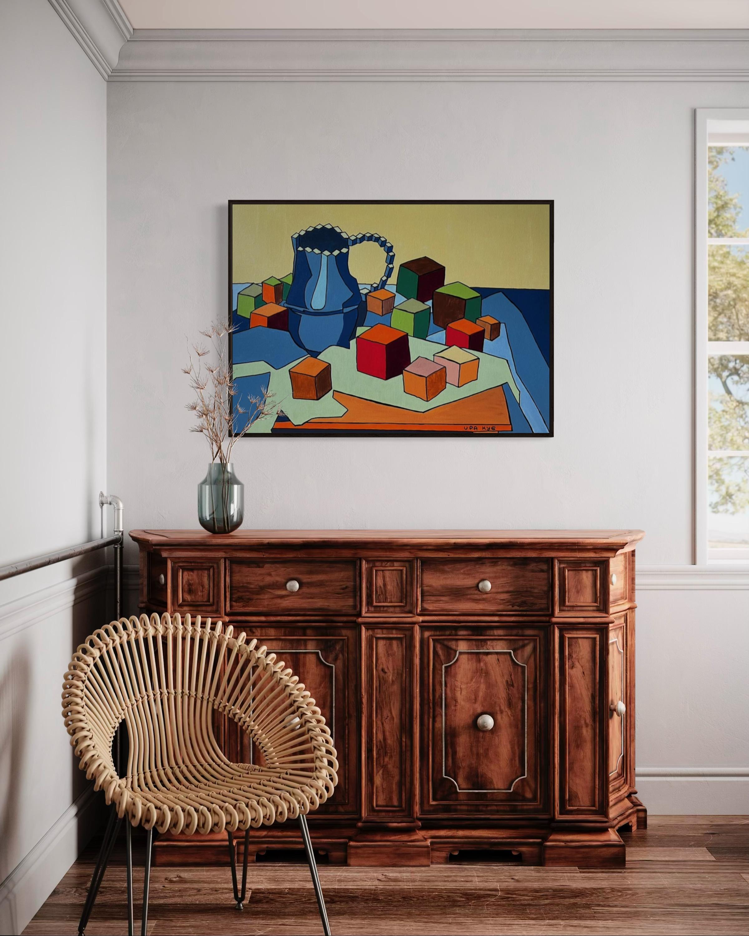 Melocotones y jarra, 80x100cm, acrílico sobre lienzo en venta 4