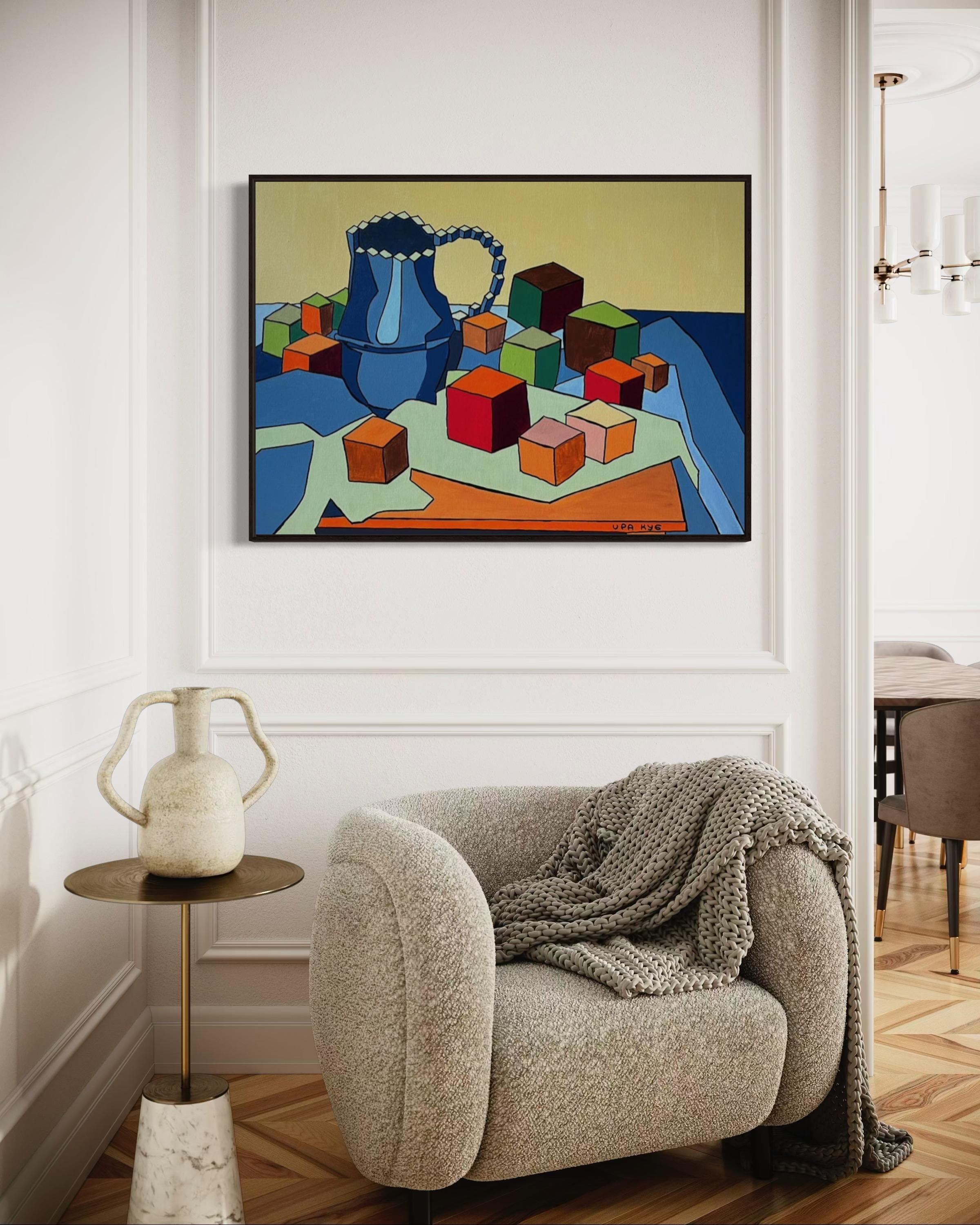 Melocotones y jarra, 80x100cm, acrílico sobre lienzo en venta 6