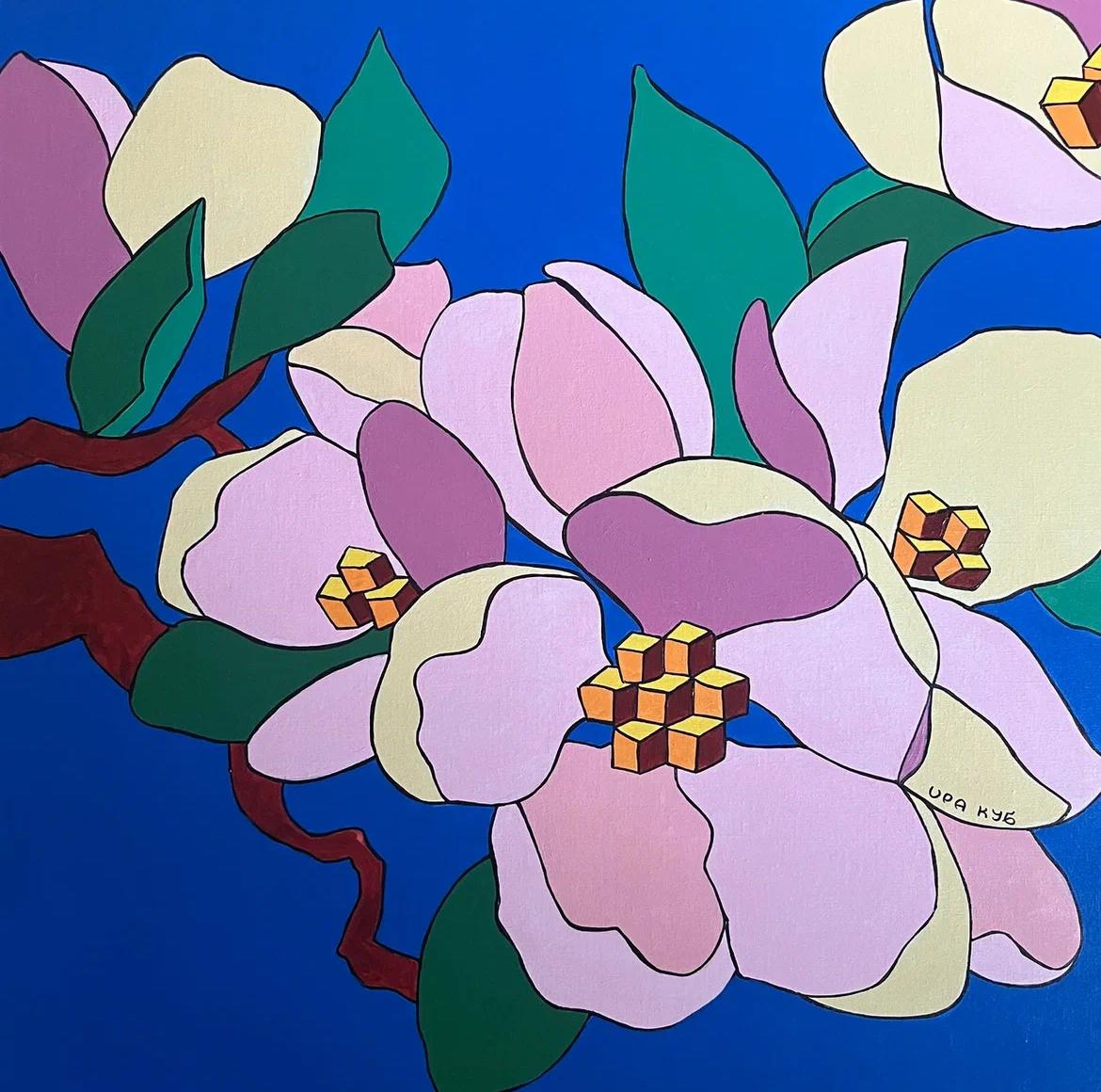 Ira Kub Figurative Painting – Apfelblüte, 100x100cm, Acryl auf Leinwand