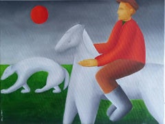 On a white horse, with a white dog, 30x40cm, oil on canvas
