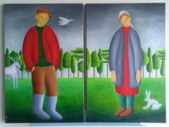 Early Autumn. Countryside. Diptych, 60 x 40 cm(×2) , oil on canvas