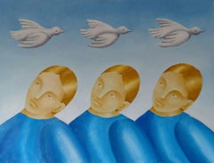 Three birds in the sky, 30x40cm, oil on canvas