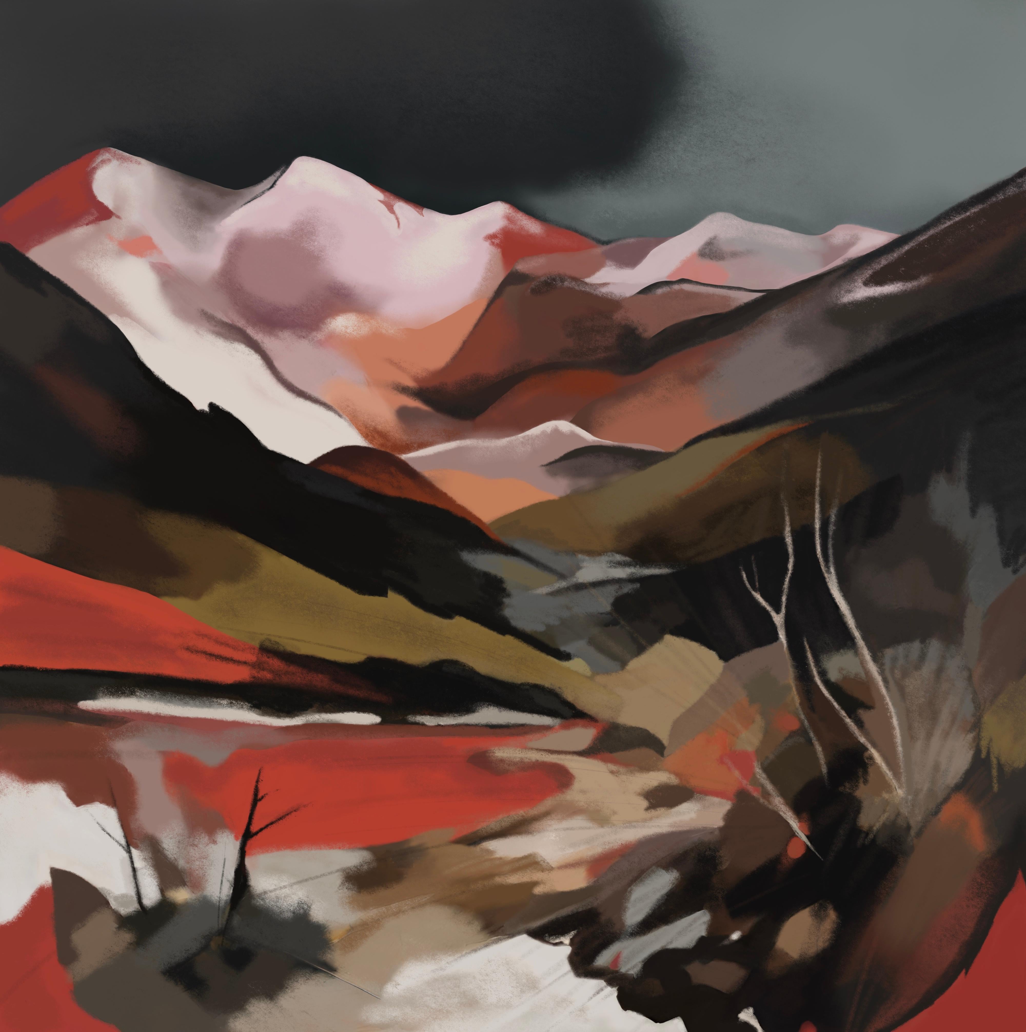 Sonnenuntergang in den Bergen, 80x80cm, Druck auf Leinwand, Auflage: 20 Stück