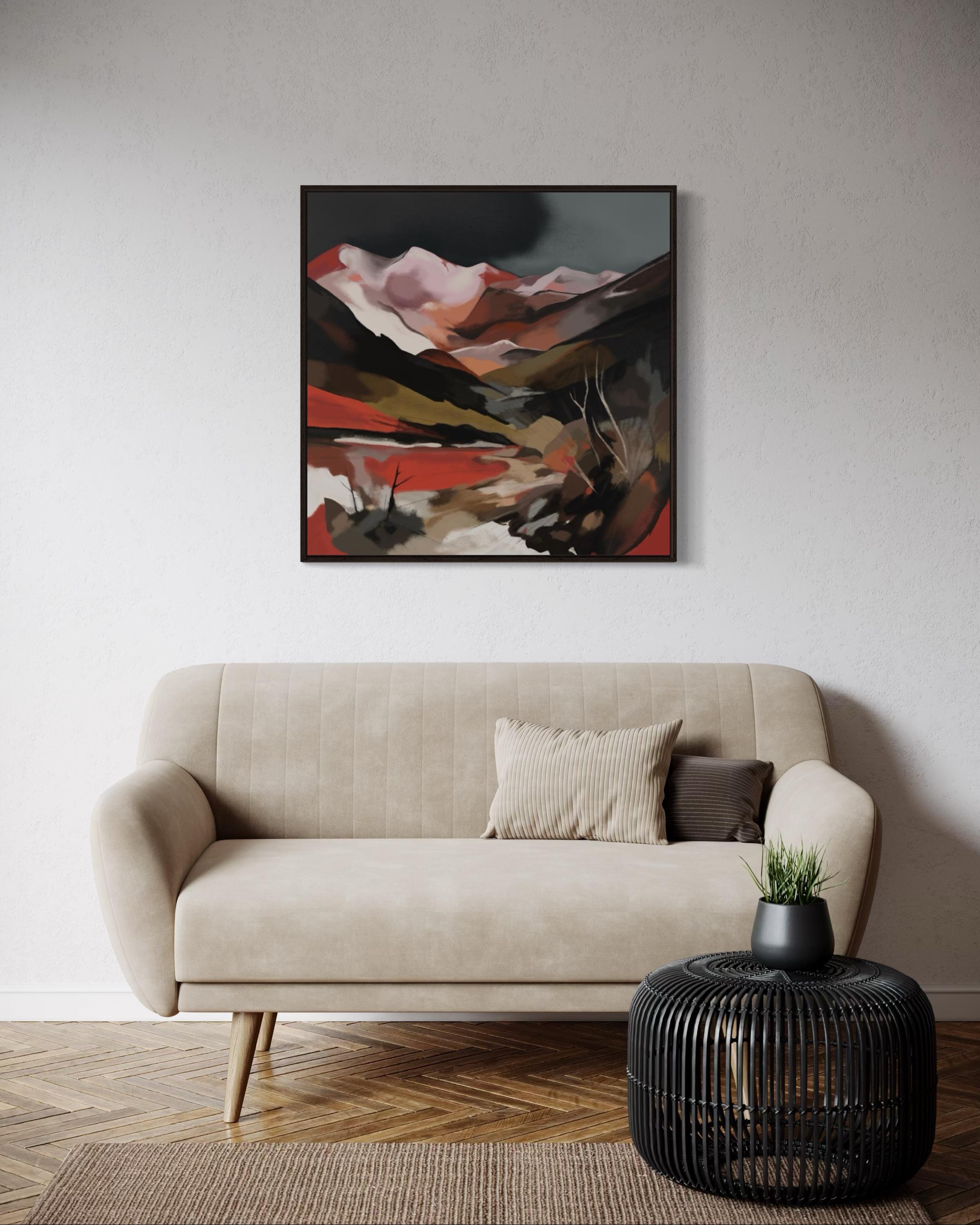 Sonnenuntergang in den Bergen, 80x80cm, Druck auf Leinwand, Auflage: 20 Stück im Angebot 2
