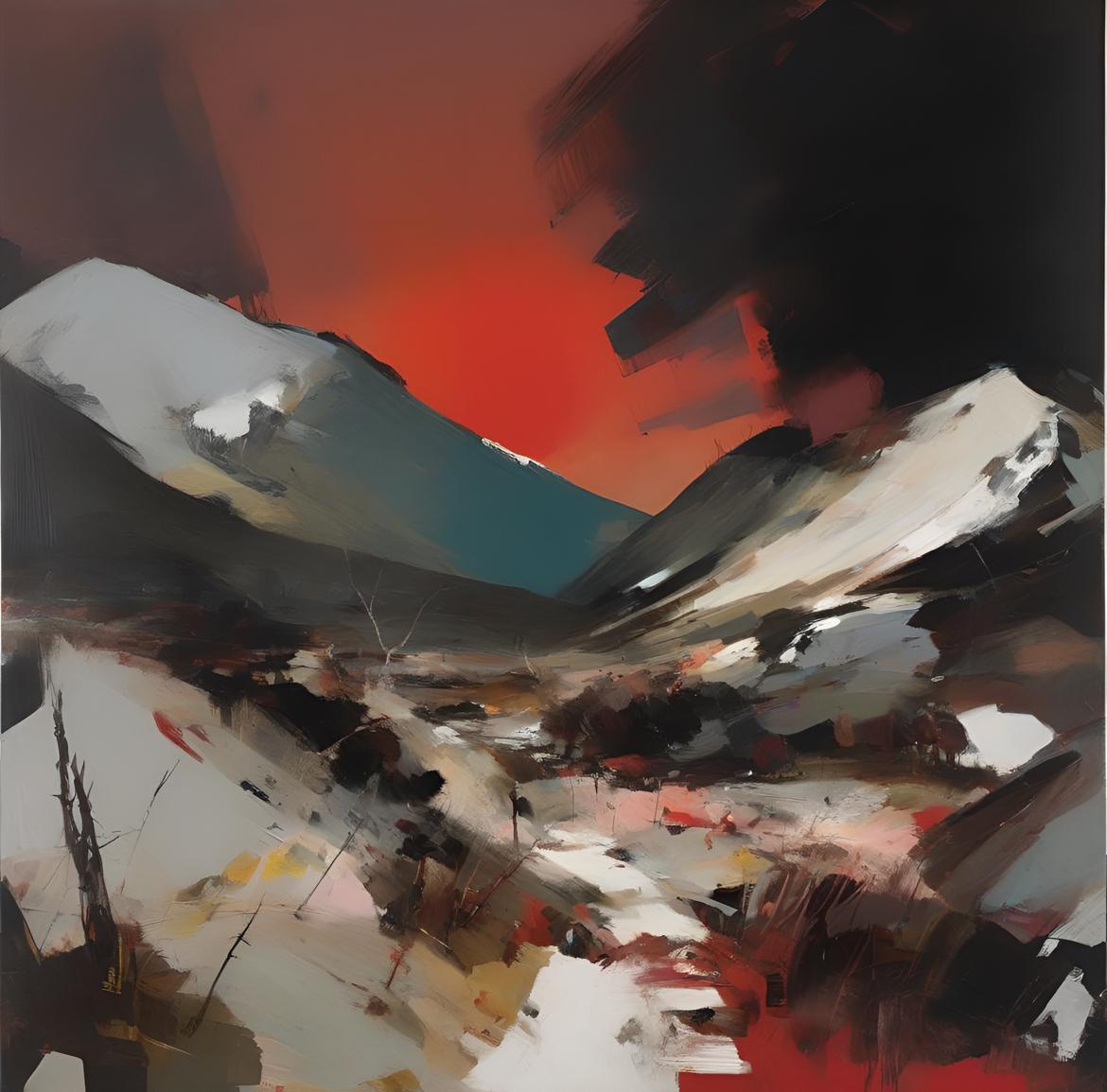 Sonnenuntergang in den Bergen, 80x80cm, Druck auf Leinwand, Auflage: 20 Stück