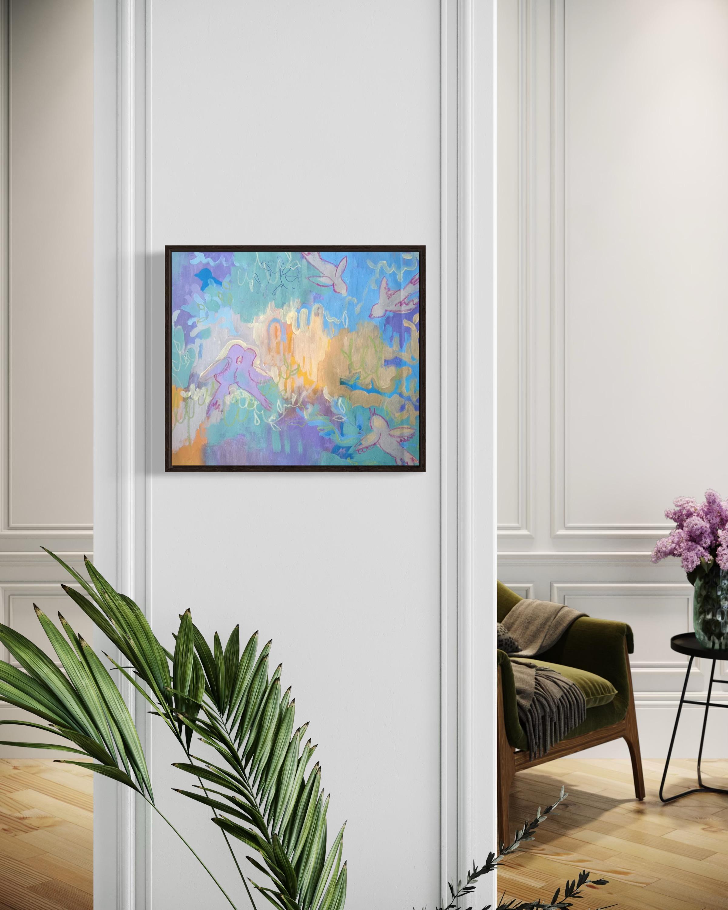 Trova un uccello, 50x60cm, acrilico/tela/pastello - Painting Astratto di Fleur