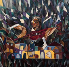 Klezmer et le cube, 120 x 120 cm, huile, toile, sable