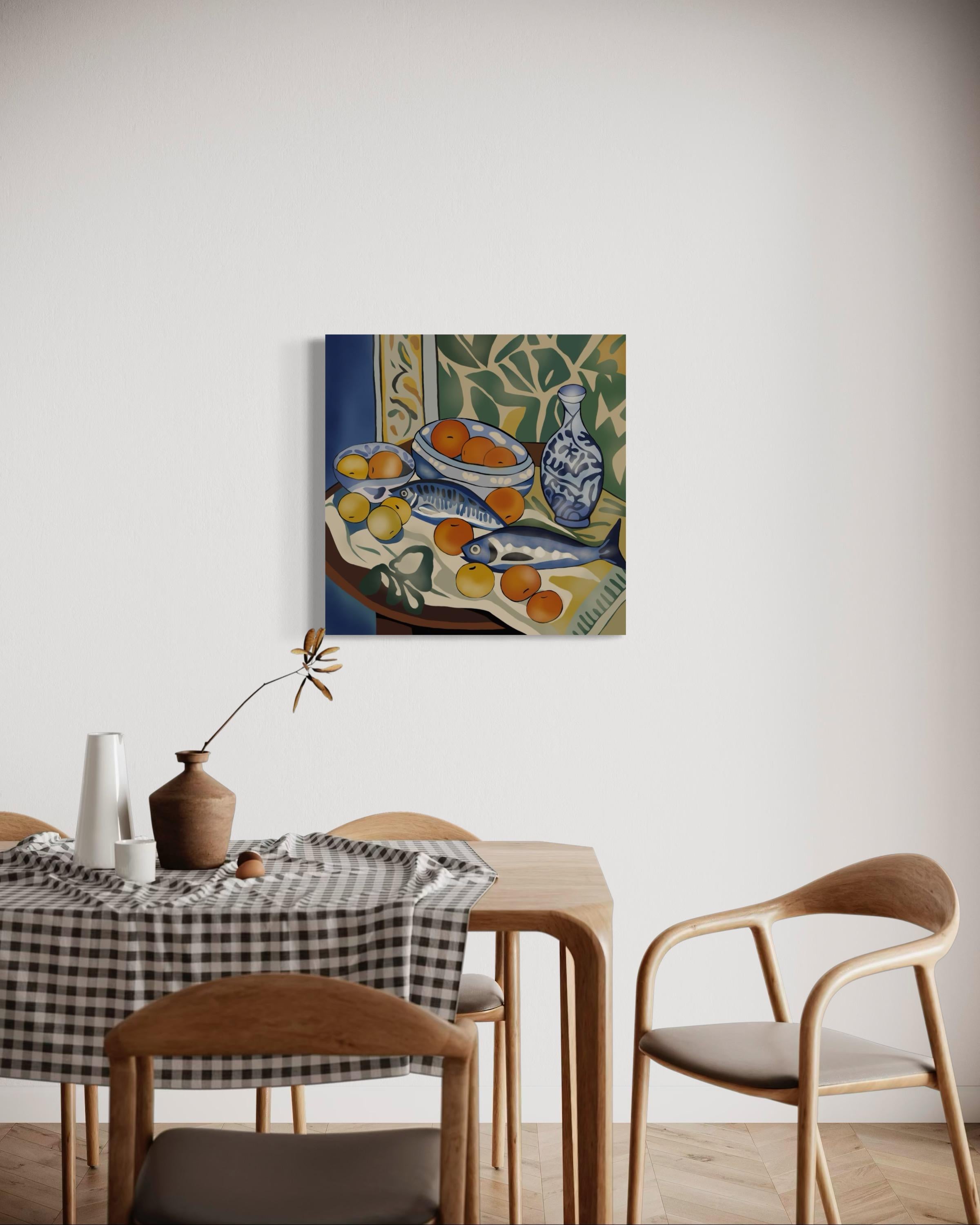 Natura morta con pesci, 70x70cm, stampa su tela.Edizione 20 pezzi. in vendita 4