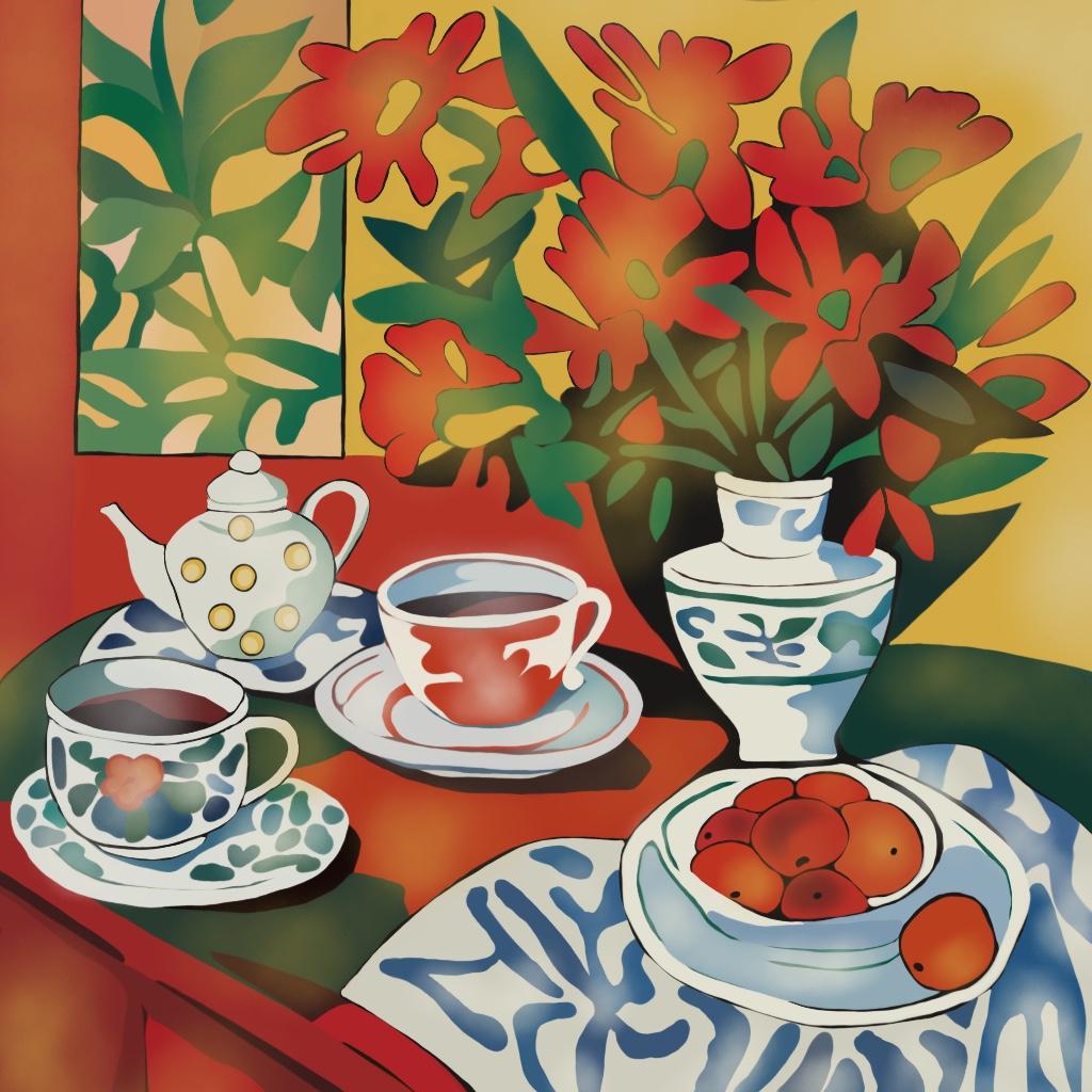 Natura morta rossa, 70x70cm, stampa su tela. Edizione 20 pezzi. - Print di Nina Tsoriti
