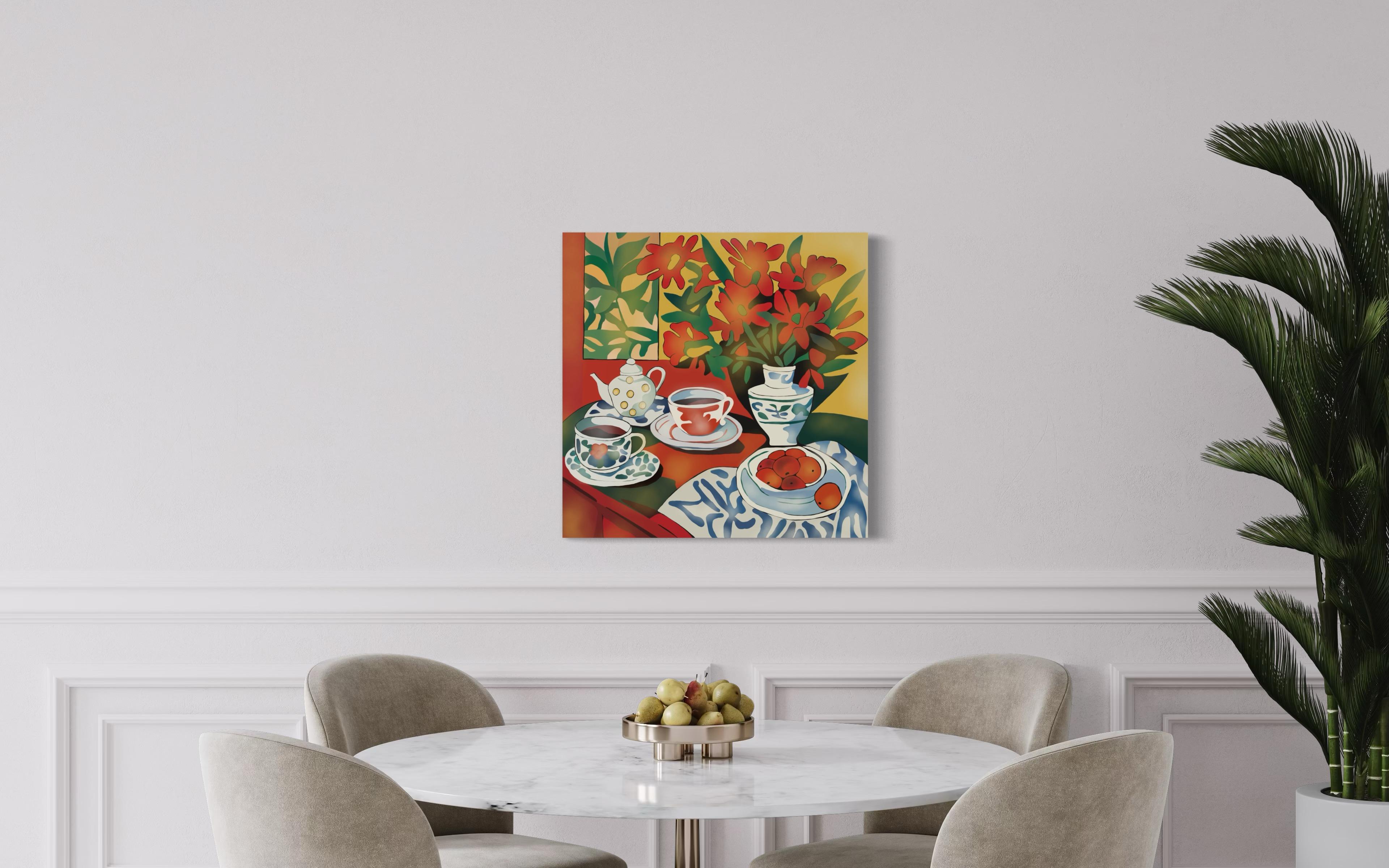 Natura morta rossa, 70x70cm, stampa su tela. Edizione 20 pezzi. - Print Pop Art di Nina Tsoriti