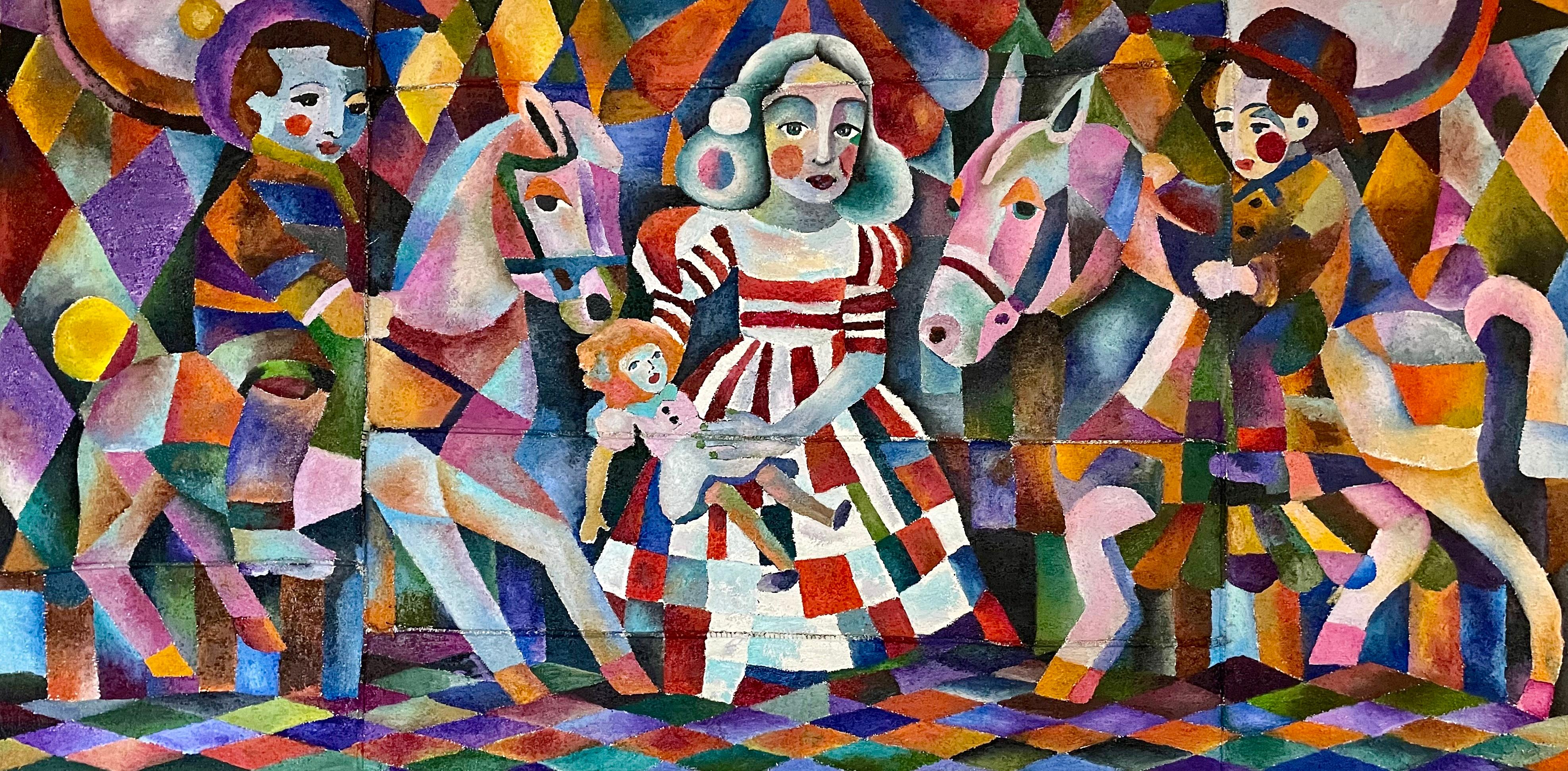 Rosa Rennen, 100x200cm, Öl/Sand/Leinwand (aus mehreren Teilen genäht) – Art von Tanya Brodskaya