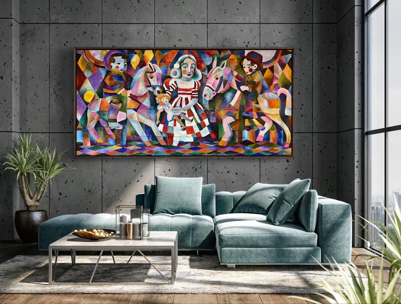 Rosa Rennen, 100x200cm, Öl/Sand/Leinwand (aus mehreren Teilen genäht) im Angebot 1