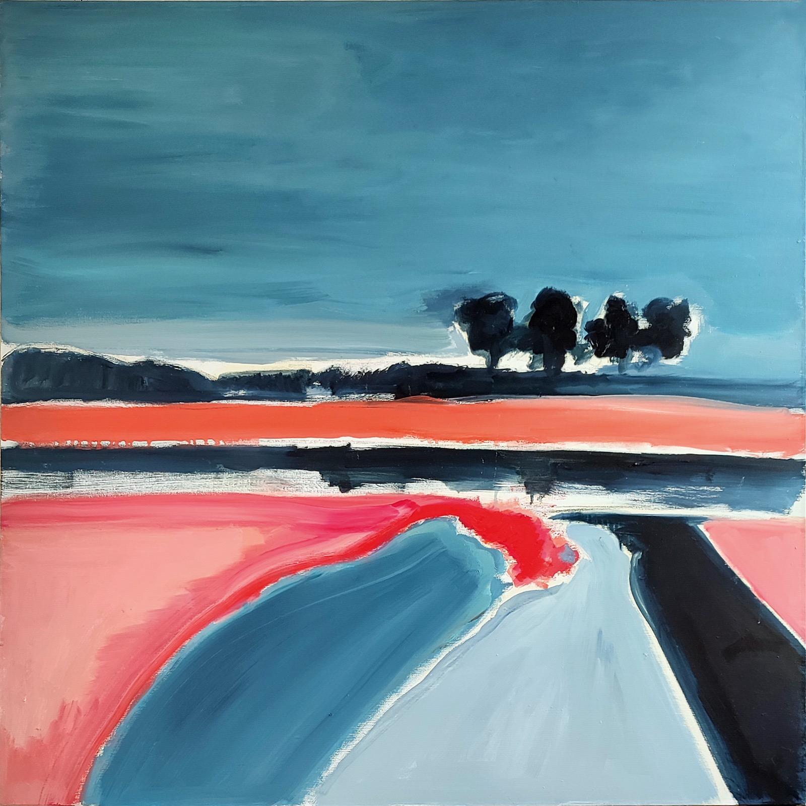 Lake calme, 100x100 cm, huile, toile - Art de Alexandra Lisina