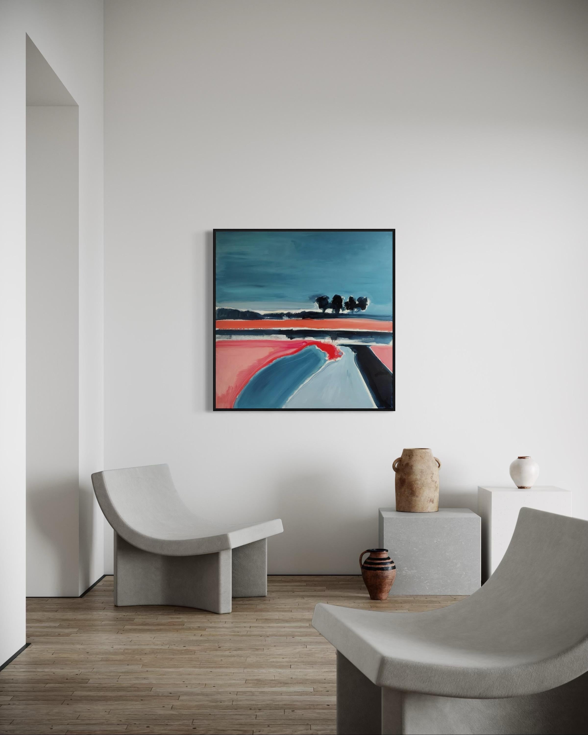 Lake calme, 100x100 cm, huile, toile en vente 3