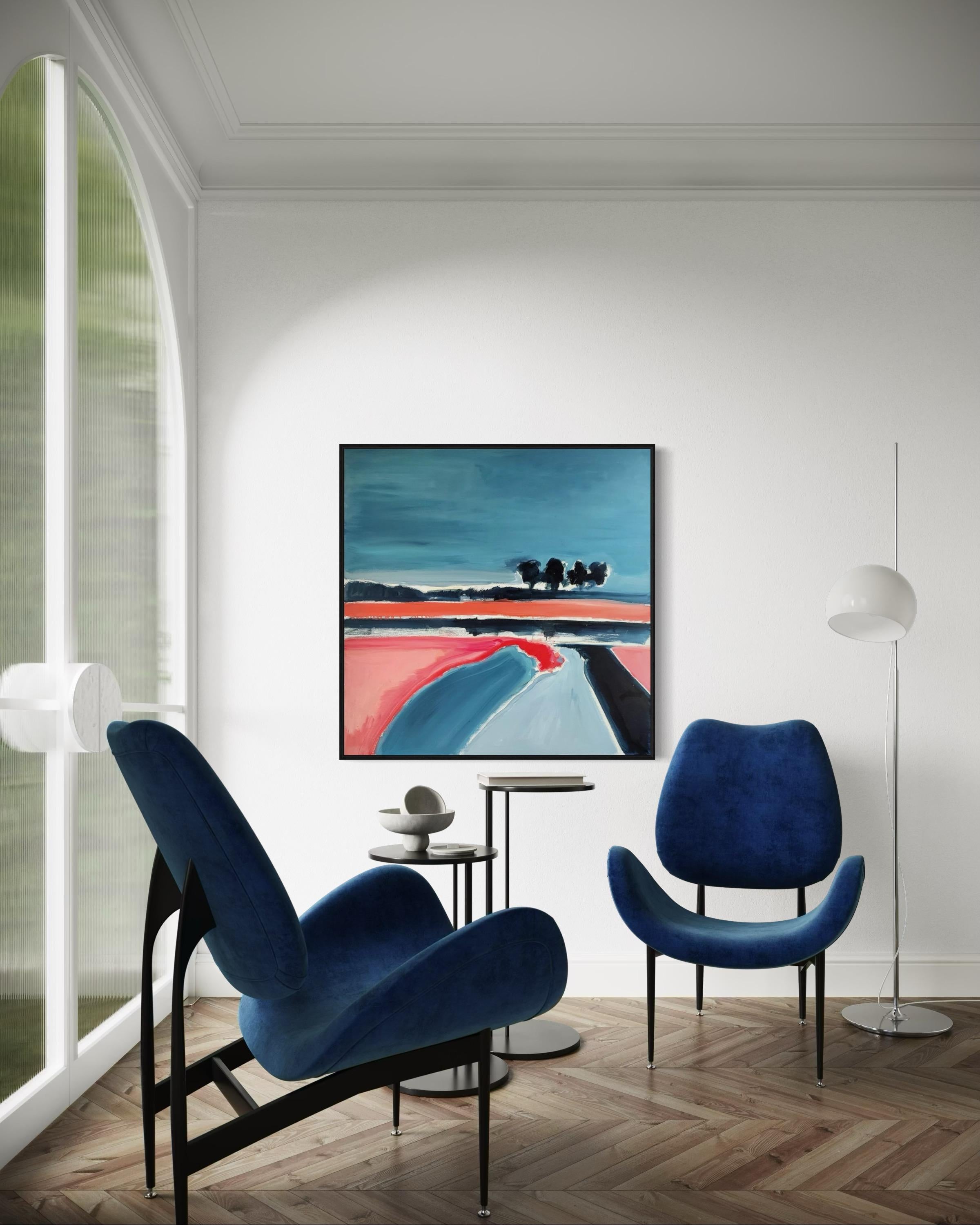 Lake calme, 100x100 cm, huile, toile en vente 4