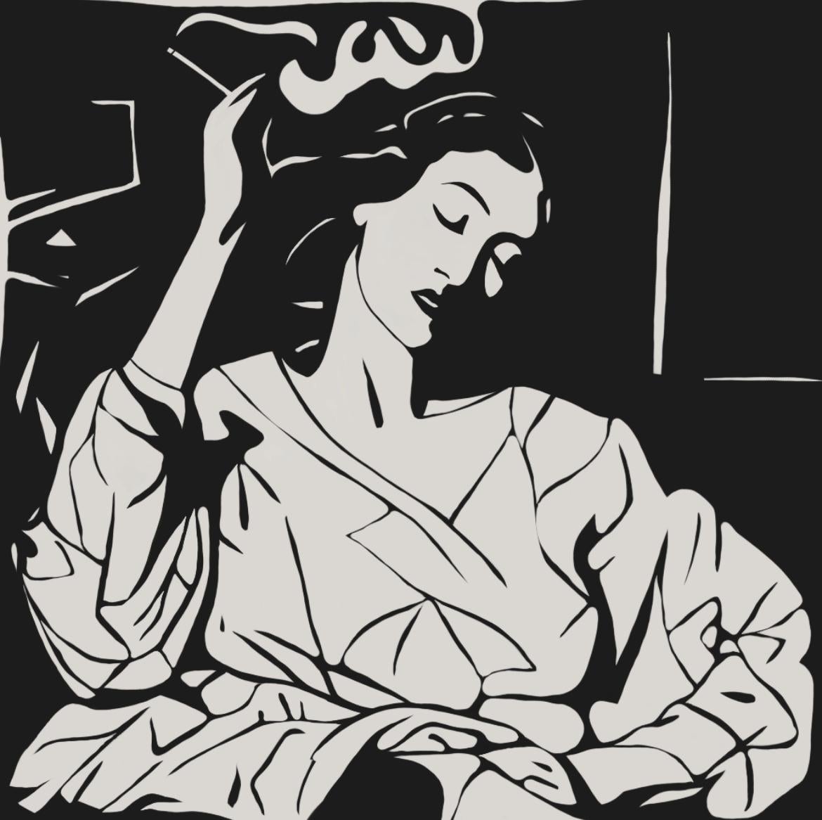 Smoking , 50x50cm, Druck auf Leinwand. Auflage 20 Teile. – Art von Nina Tsoriti