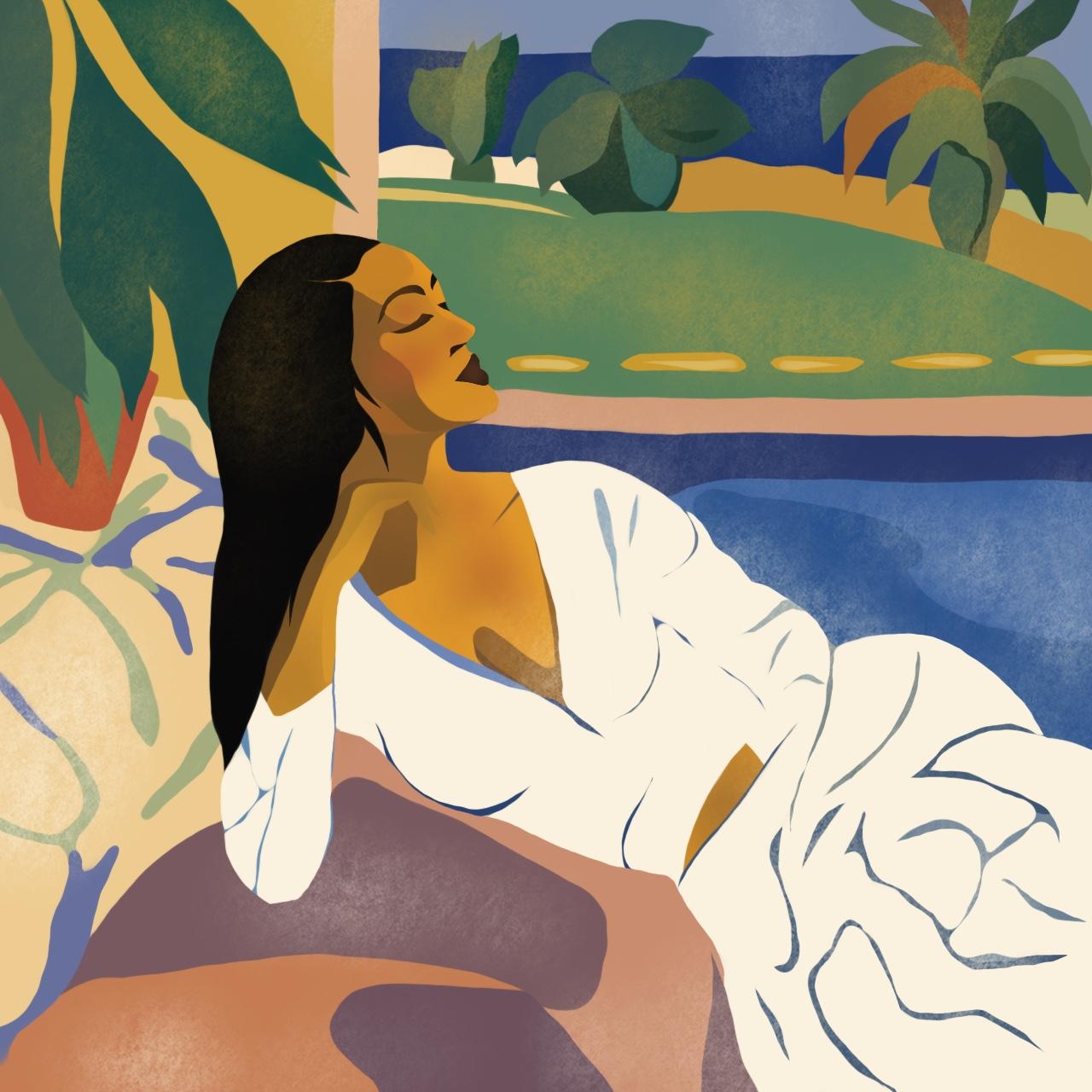 Sommerzeit, 70x70cm, Druck auf Leinwand. Auflage 20 Teile. – Print von Nina Tsoriti