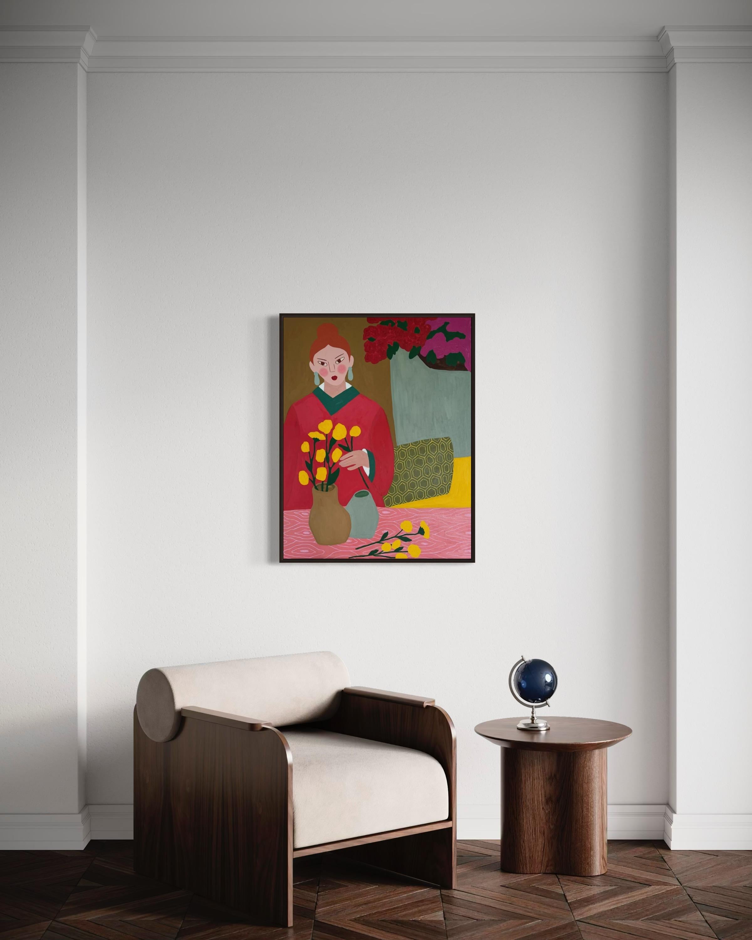 Gelbe Blumen, 90x70 cm, Acryl auf Leinwand im Angebot 1