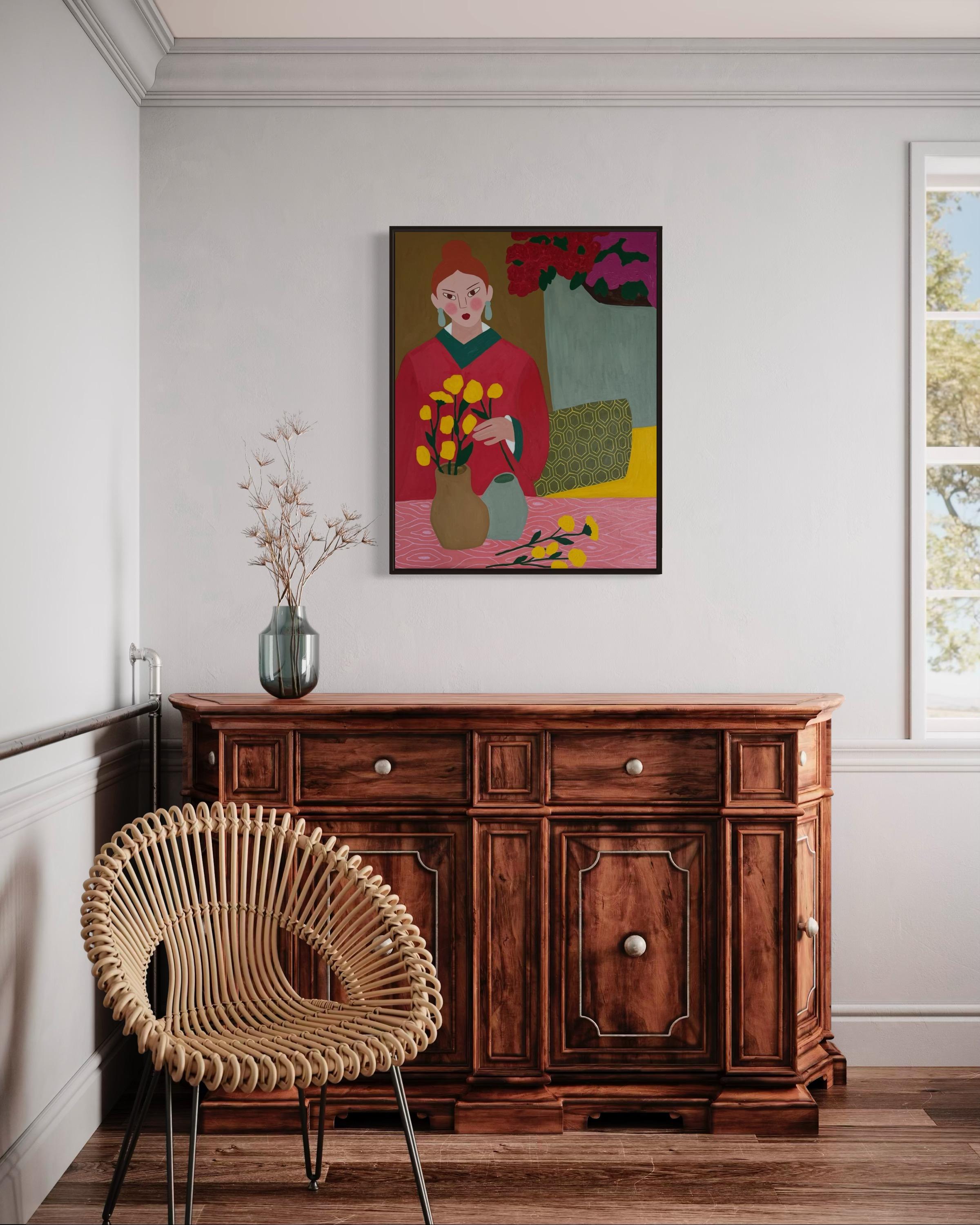 Gelbe Blumen, 90x70 cm, Acryl auf Leinwand im Angebot 3