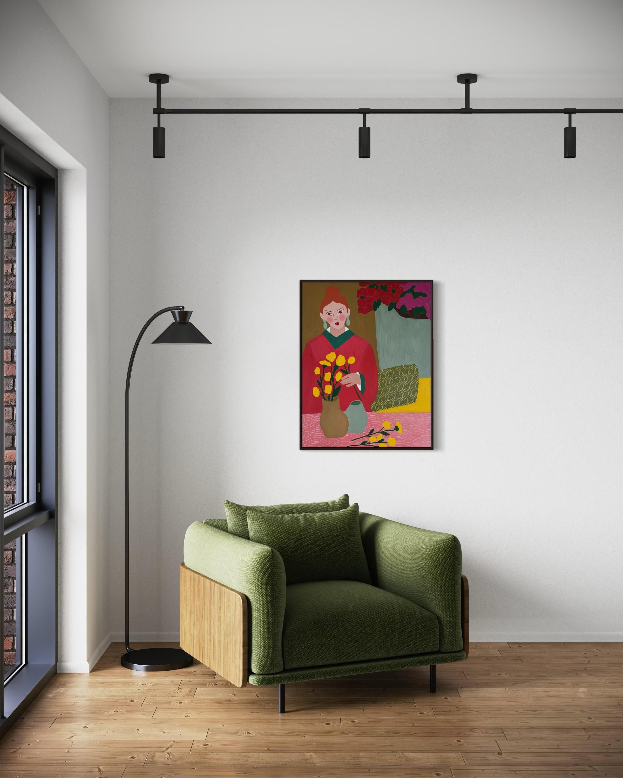 Gelbe Blumen, 90x70 cm, Acryl auf Leinwand im Angebot 5