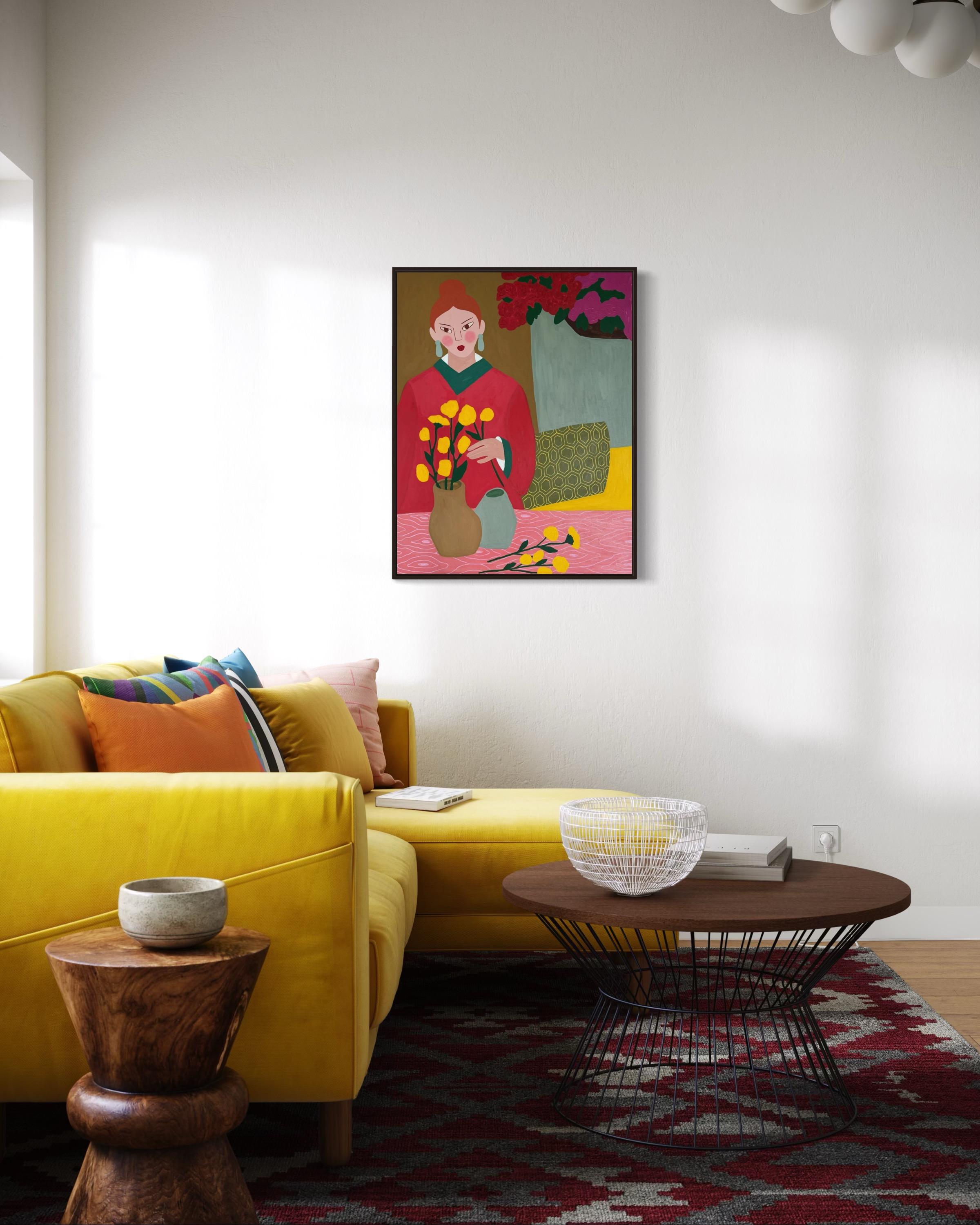 Gelbe Blumen, 90x70 cm, Acryl auf Leinwand im Angebot 6