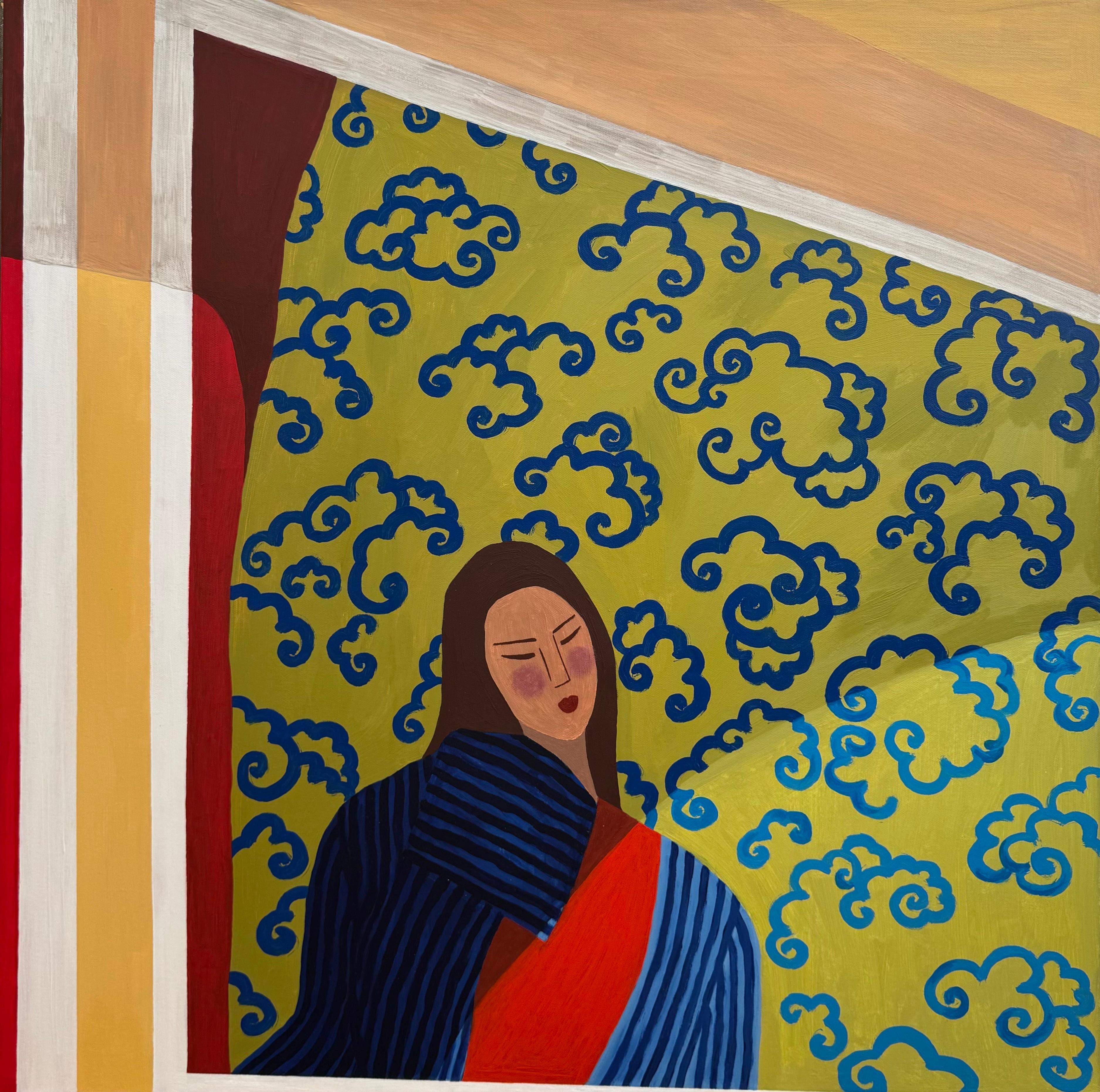Am Fenster, 80x80 cm, Acryl auf Leinwand – Art von Natasha Hegai