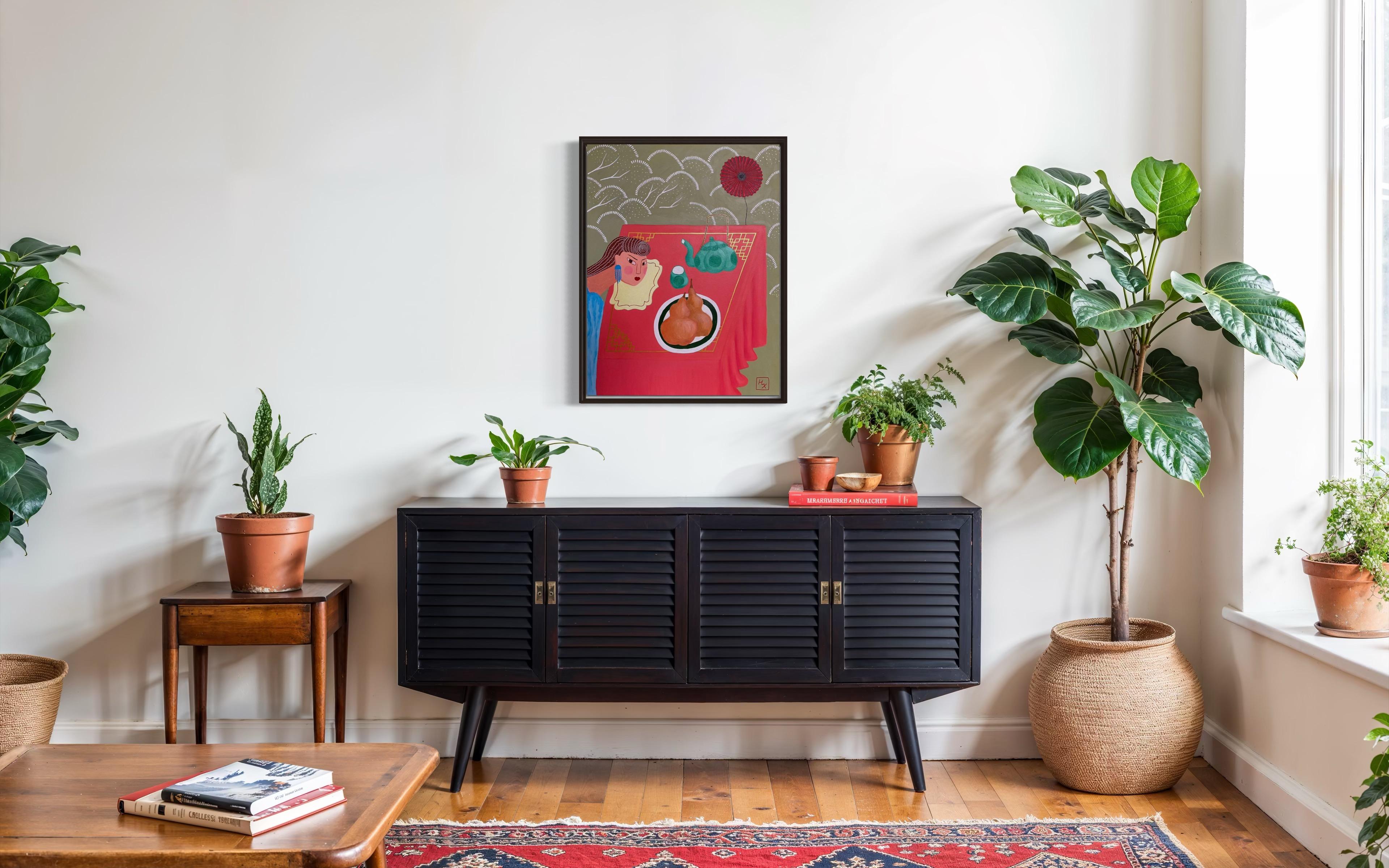 Die Sonne und die Kürbisse, 90x70 cm, Acryl auf Leinwand im Angebot 1