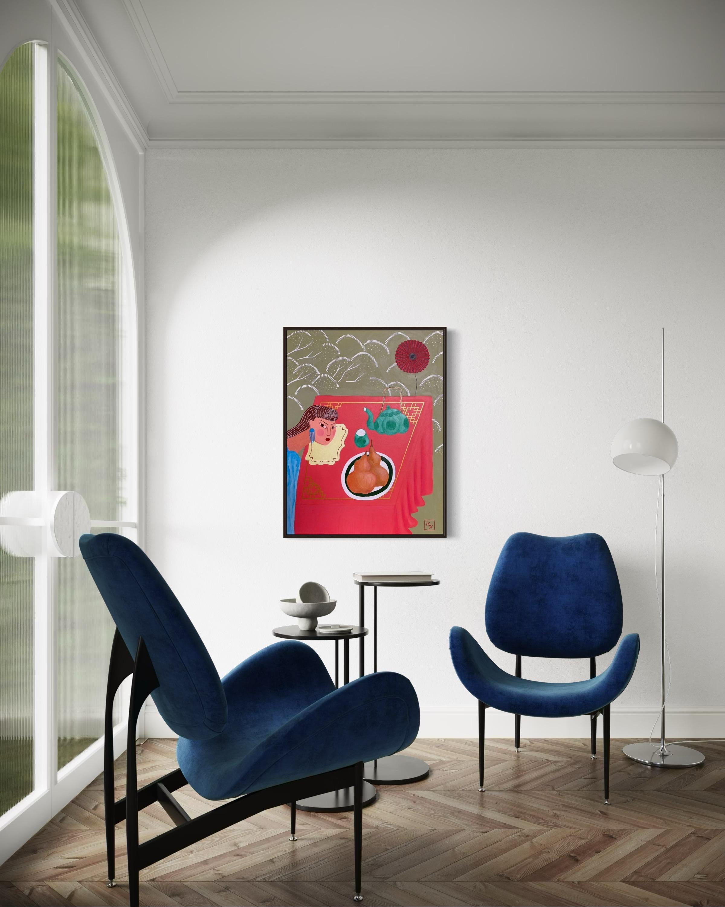 Die Sonne und die Kürbisse, 90x70 cm, Acryl auf Leinwand im Angebot 2