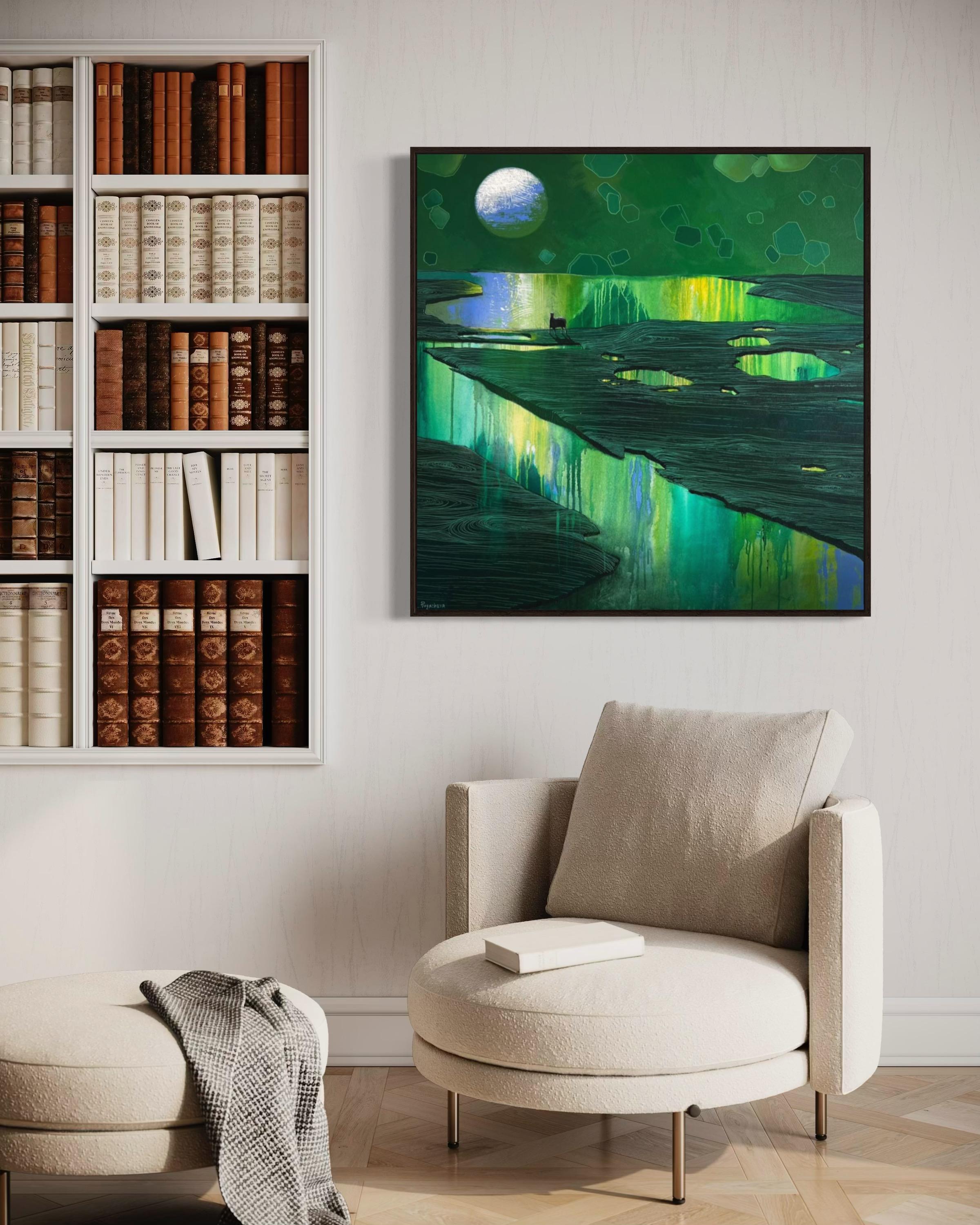 Green planet, 100x100 cm, oil on canvas - Contemporary Art by Elizeveta Pugacheva