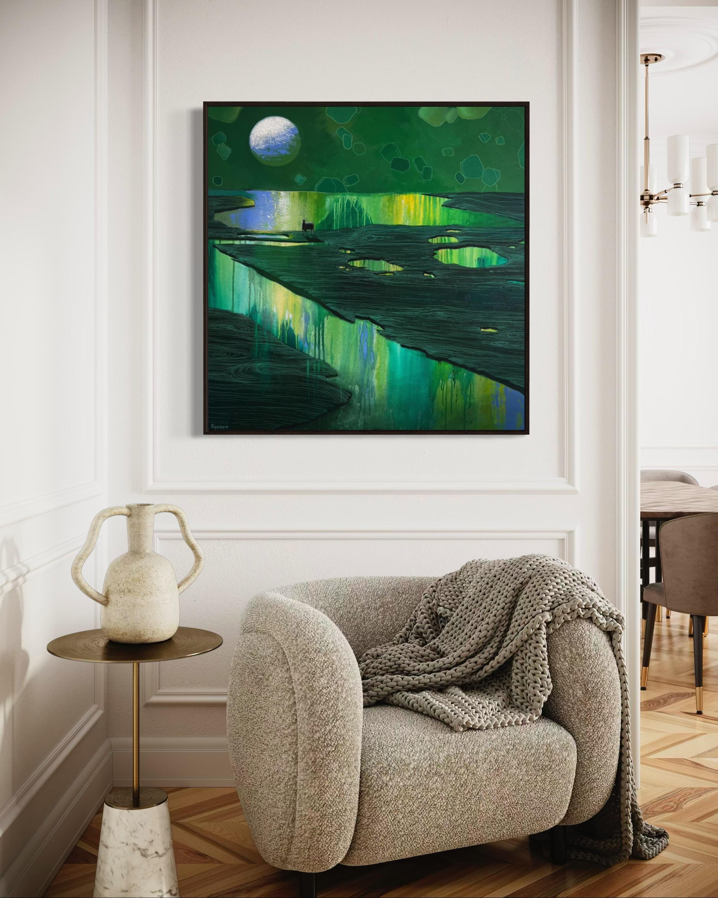 Green planet, 100x100 cm, oil on canvas For Sale 1