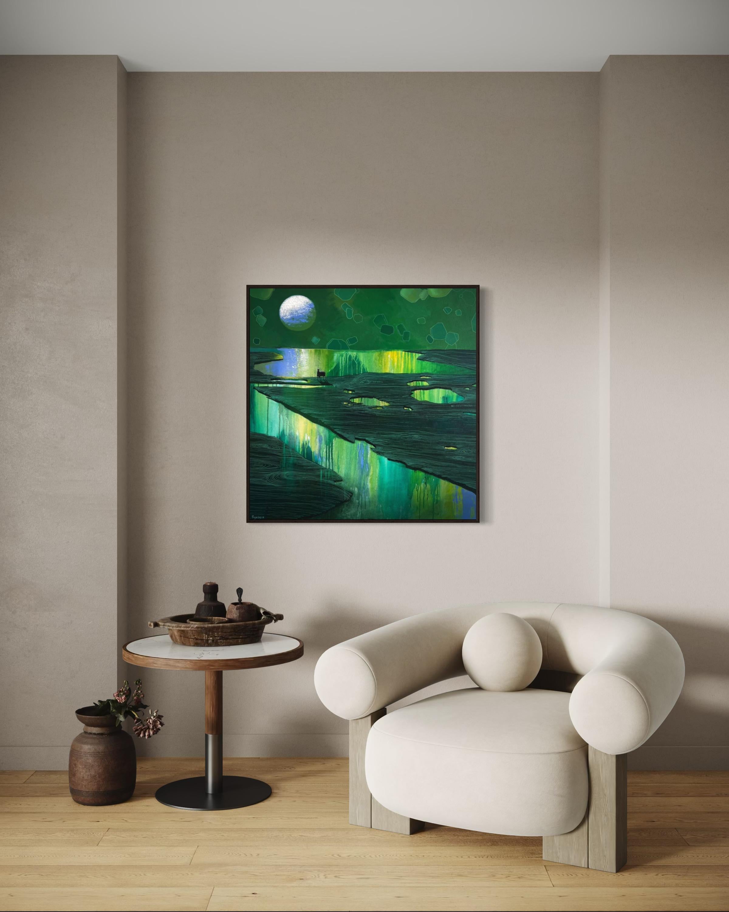 Green planet, 100x100 cm, oil on canvas For Sale 2
