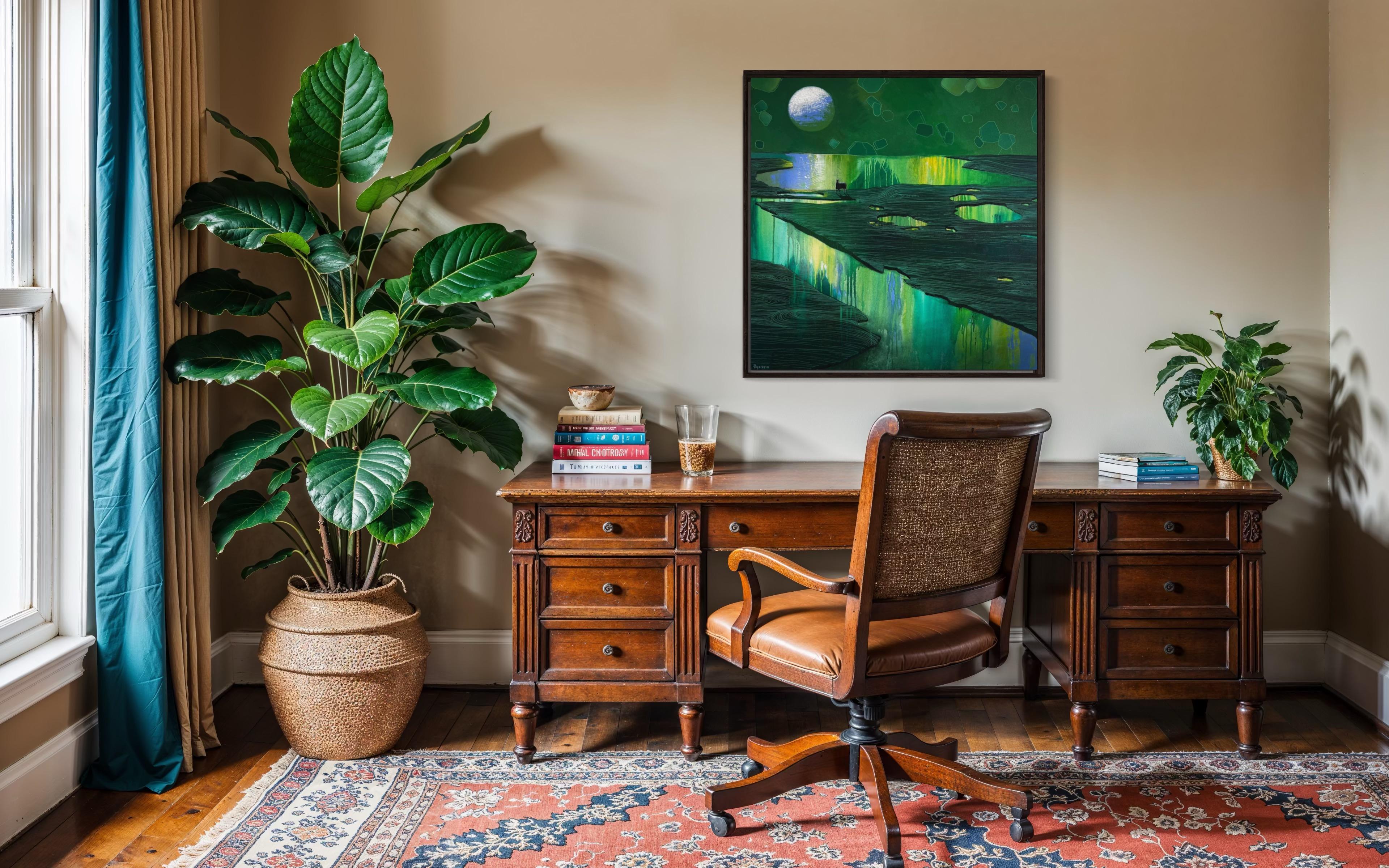 Green planet, 100x100 cm, oil on canvas For Sale 4