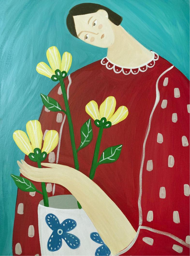 Bewundern Sie die Blumen, 70x50 cm, Acryl auf Leinwand – Painting von Ksenia Khramtsova