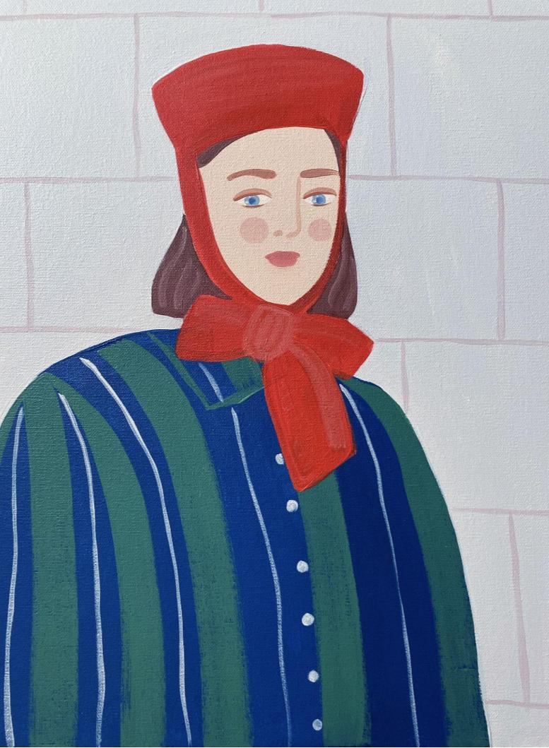 Red bow, 50x40 cm, acrylic on canvas - Art by Ksenia Khramtsova