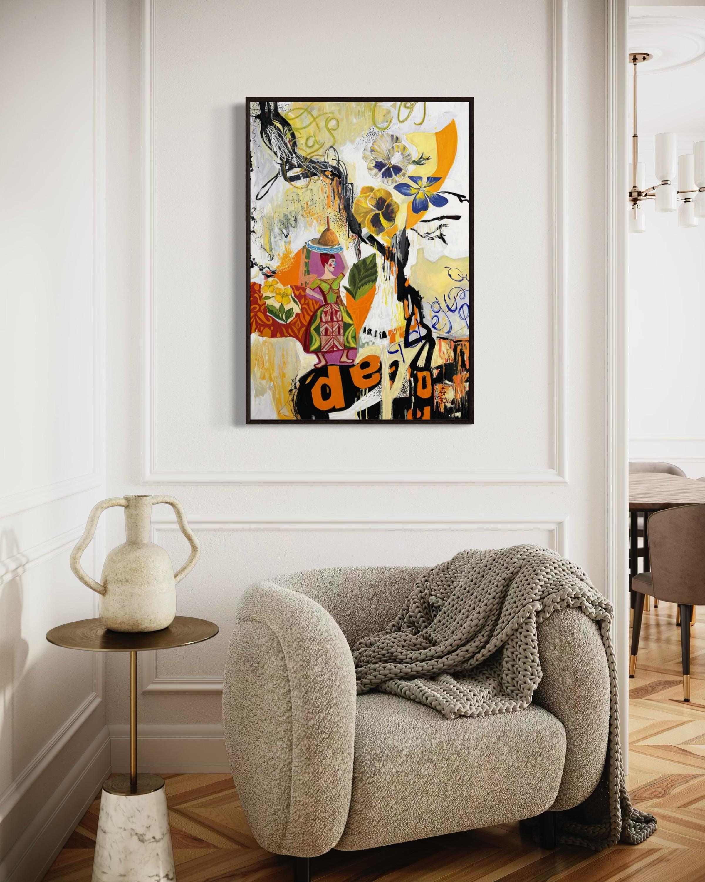 „Moroccan pear“ Segeltuch, Mischtechnik, 100x70cm im Angebot 1