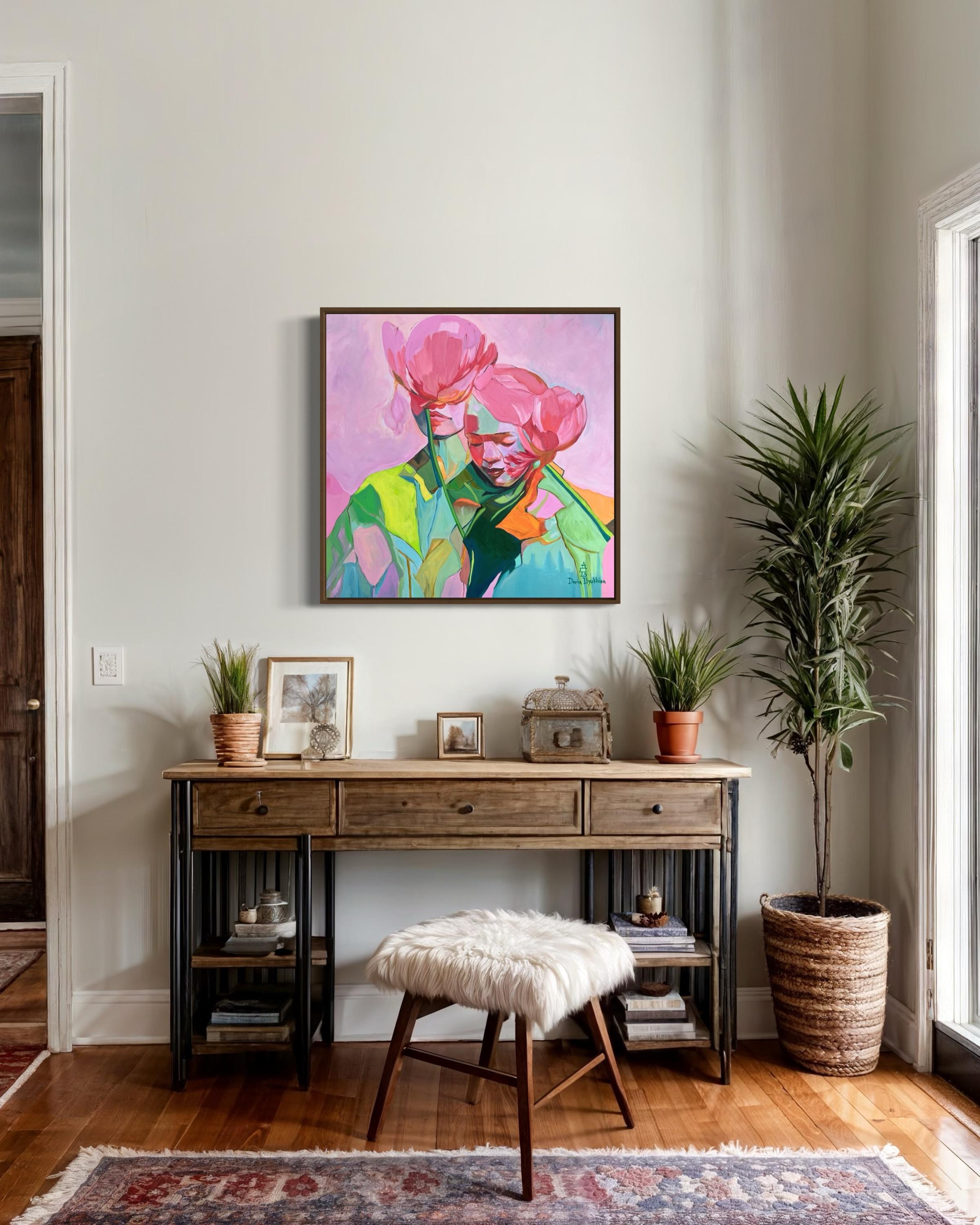 „First love“ Segeltuch, Mischtechnik, 70x70cm im Angebot 1
