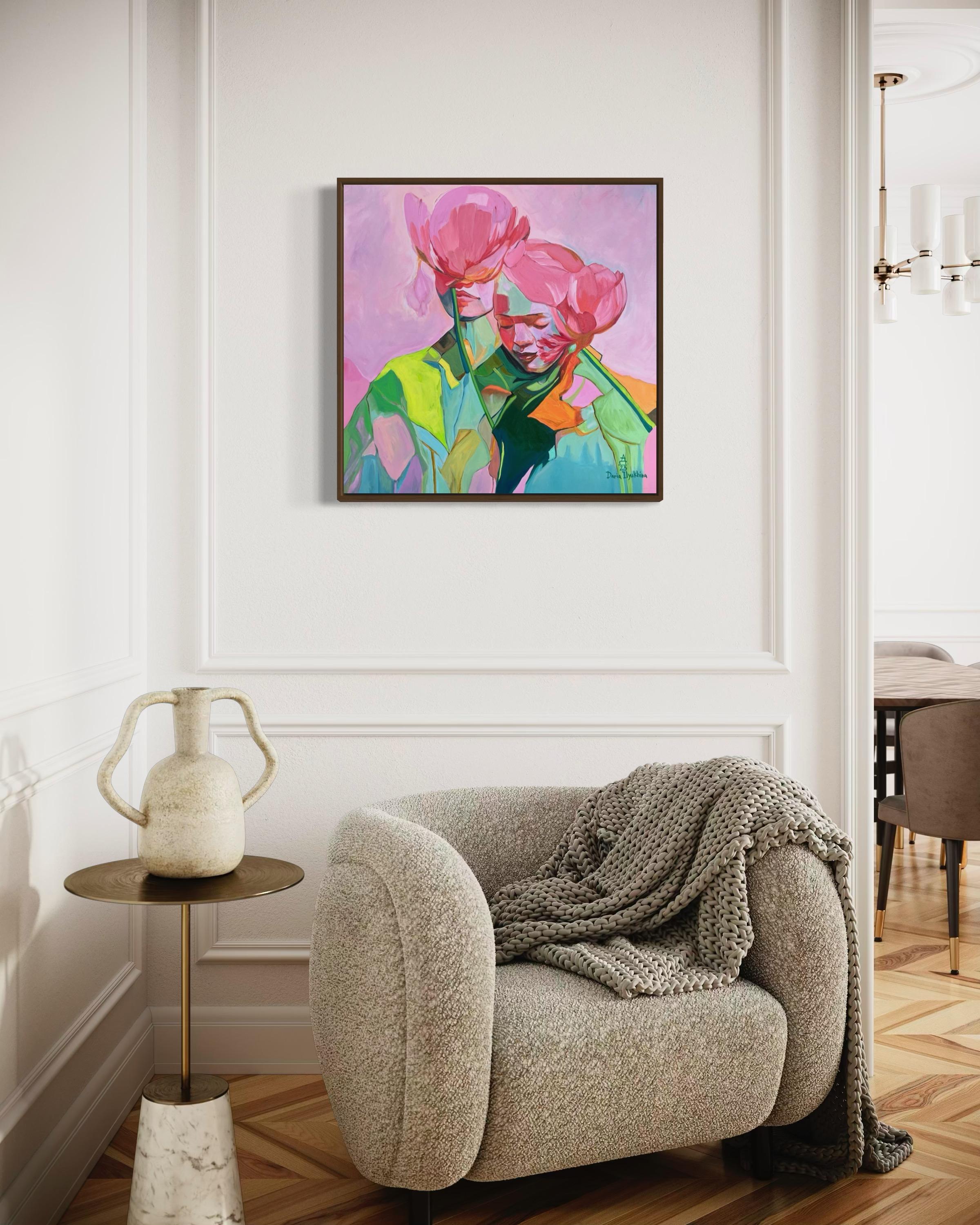 „First love“ Segeltuch, Mischtechnik, 70x70cm im Angebot 4