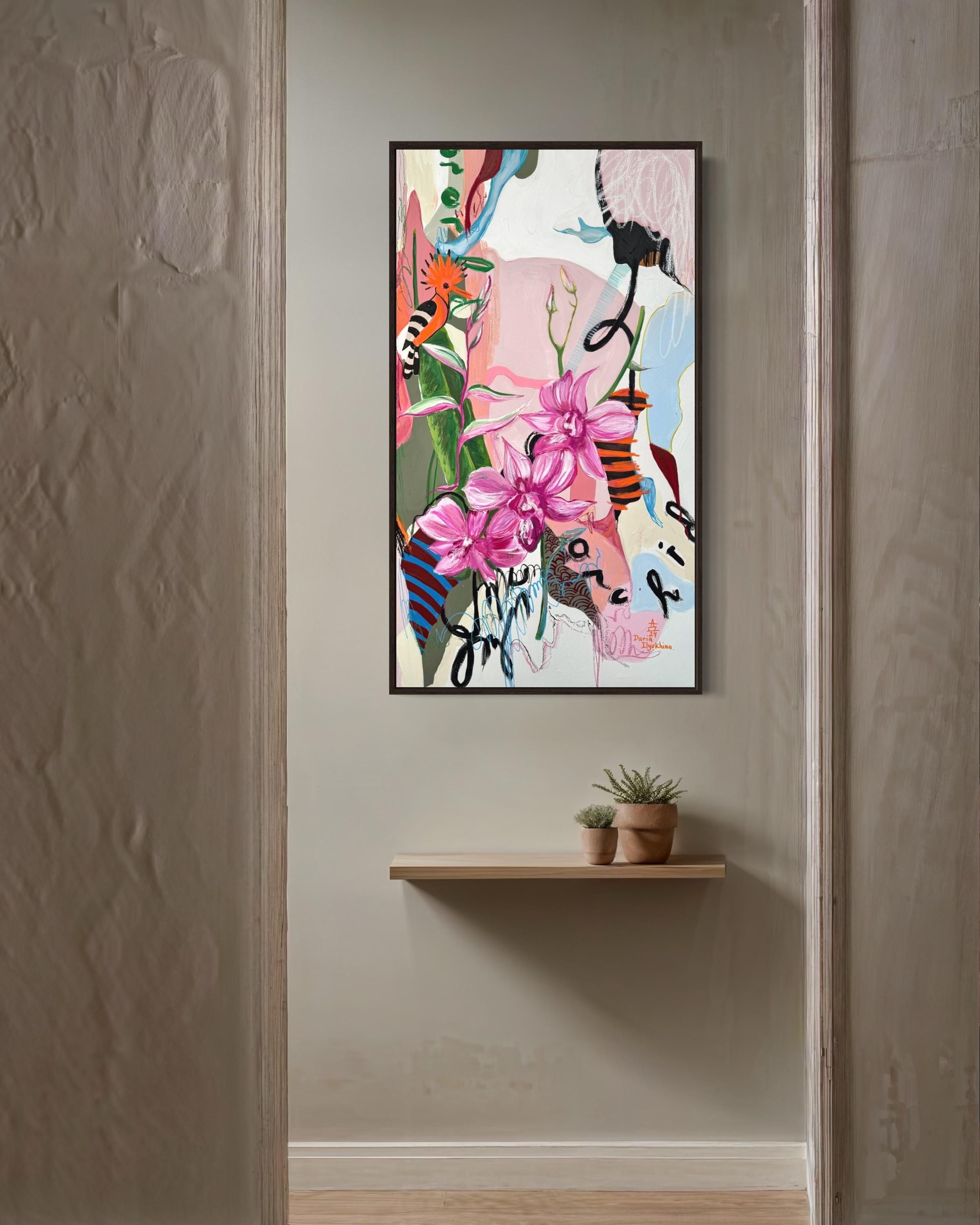 Träume des Hoopoe,  Segeltuch, Mischtechnik, 110x60cm im Angebot 4