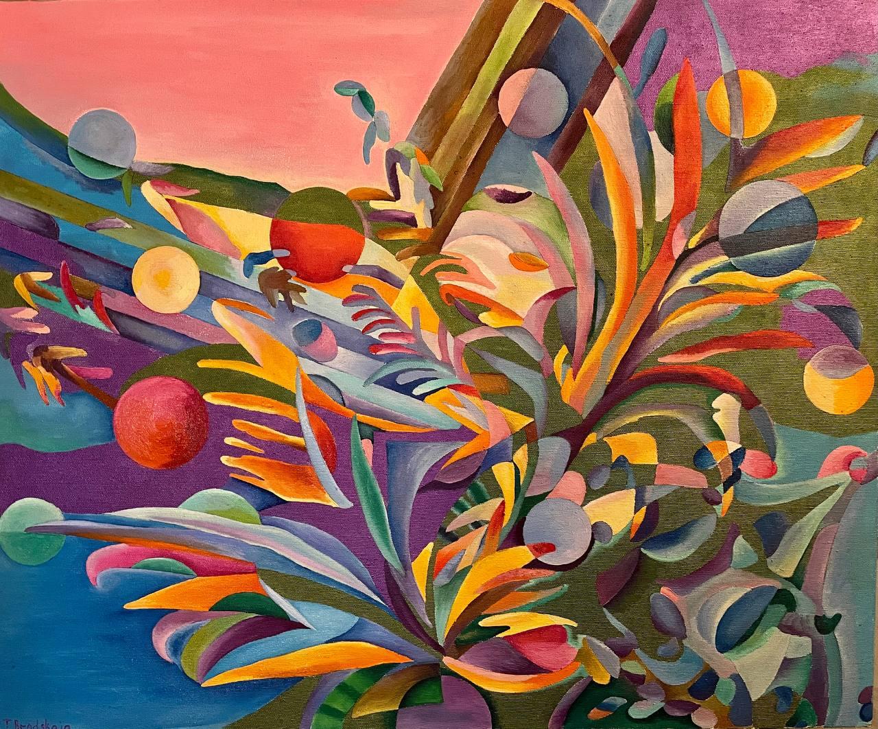 Space Lily, 100x120cm, Öl/Acryl/Leinwand – Art von Tanya Brodskaya