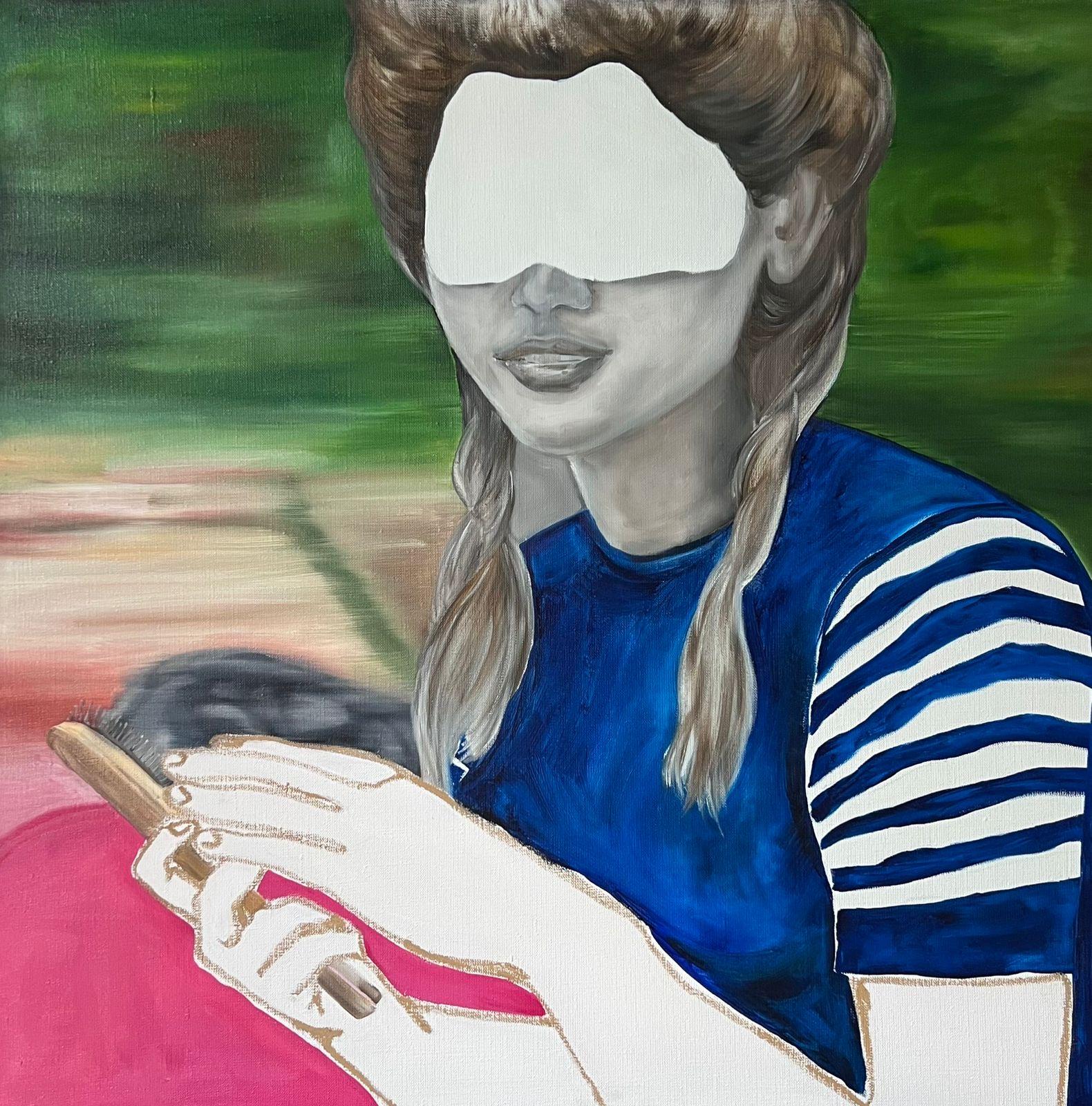 A view from the outside, 70x70cm, oil on canvas, oil pastel - Painting by Inna Sumina