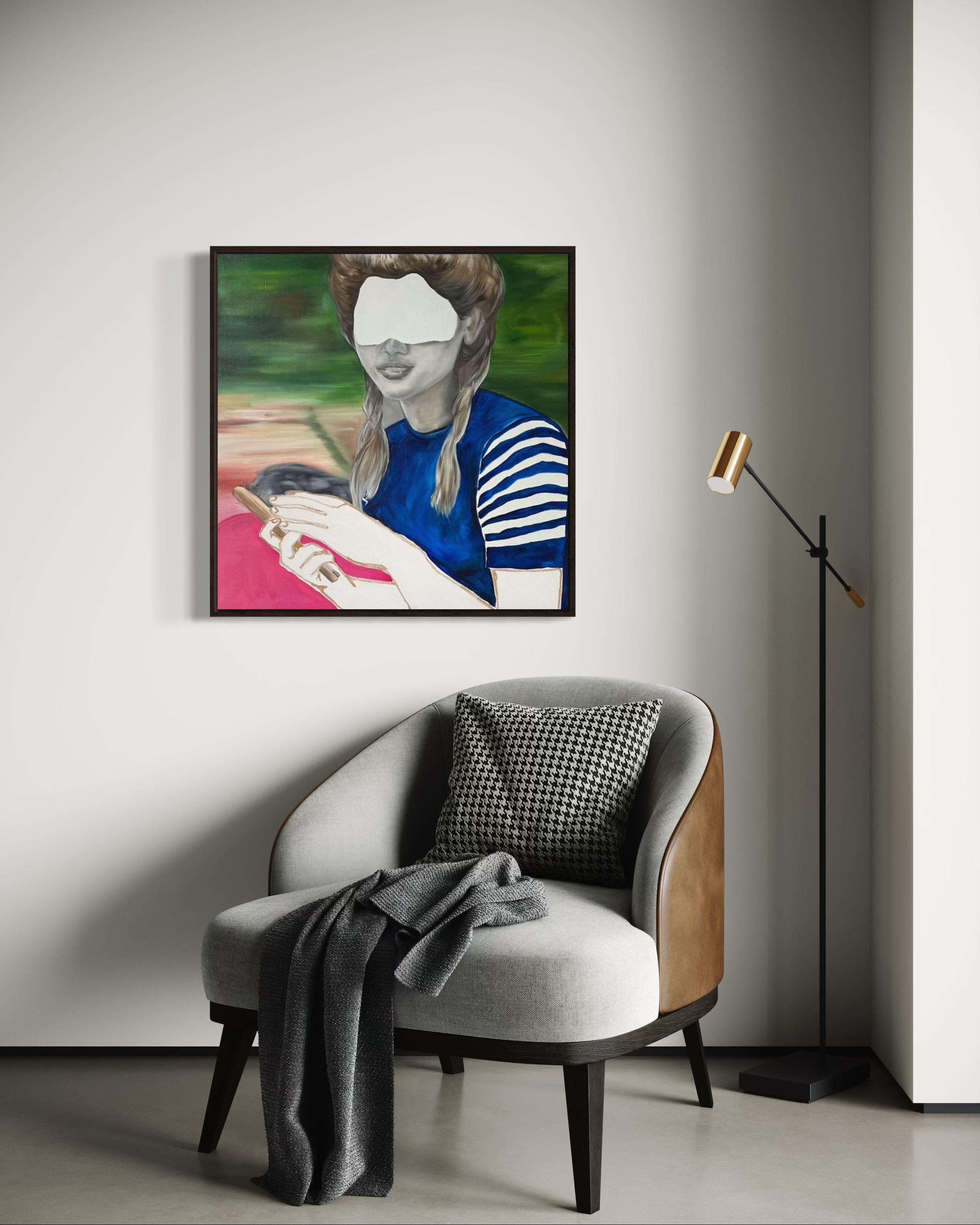 A view from the outside, 70x70cm, oil on canvas, oil pastel - Contemporary Painting by Inna Sumina