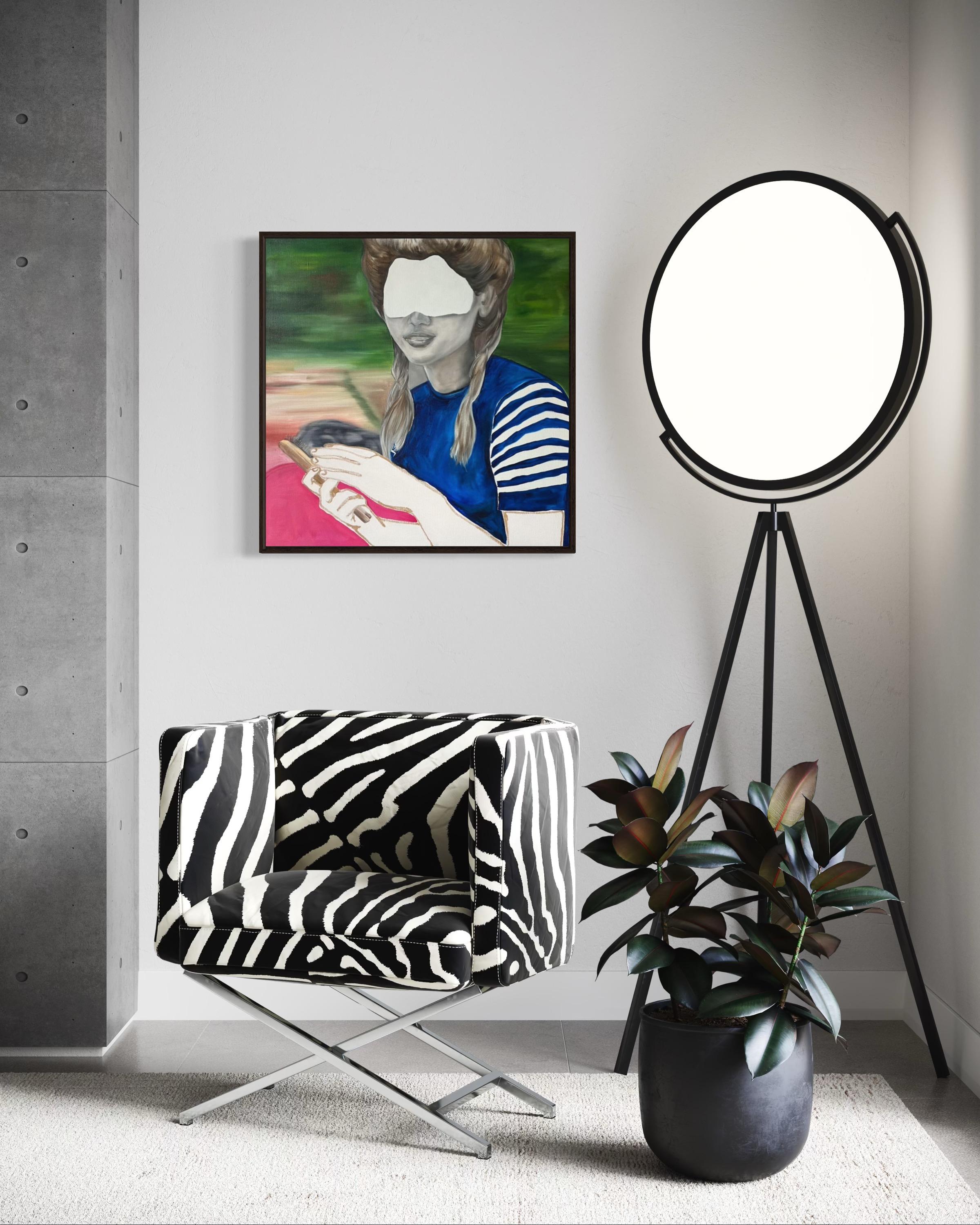 A view from the outside, 70x70cm, oil on canvas, oil pastel 