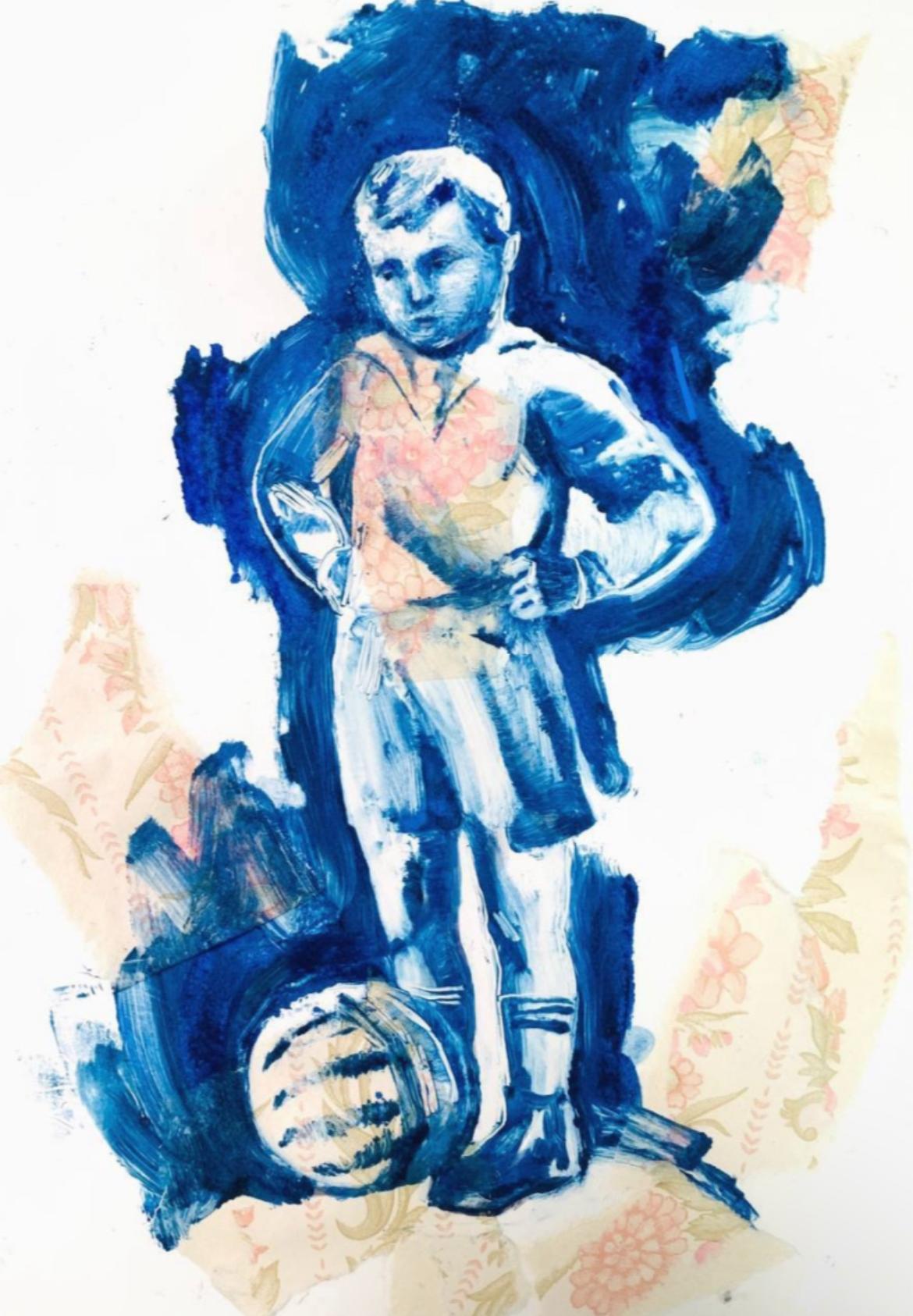 Jeune joueur de football, 30x20cm, monotype/papier