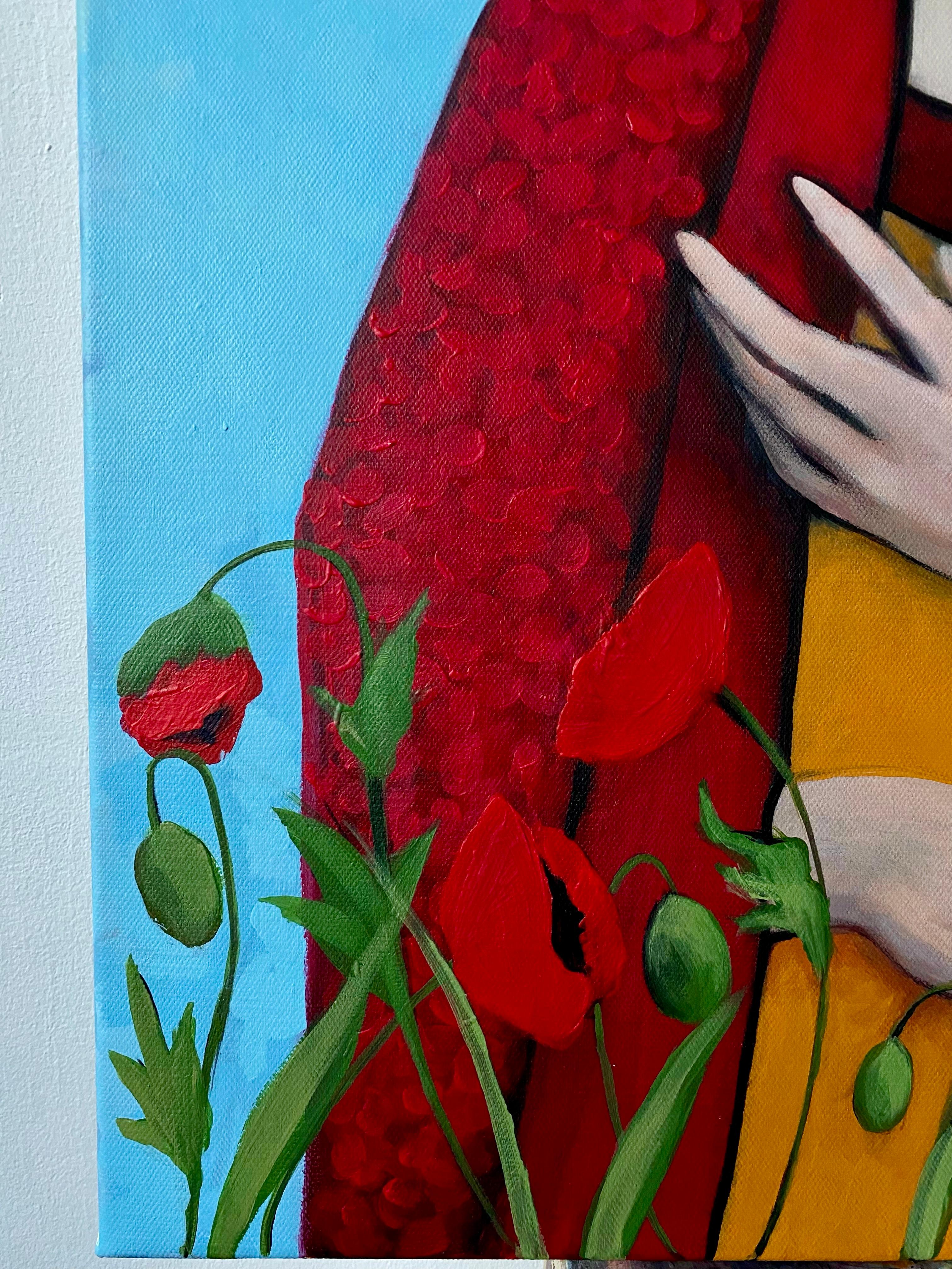 Stepping on a field of blooming poppies , 80x60cm, acrylic, canvas For Sale 1